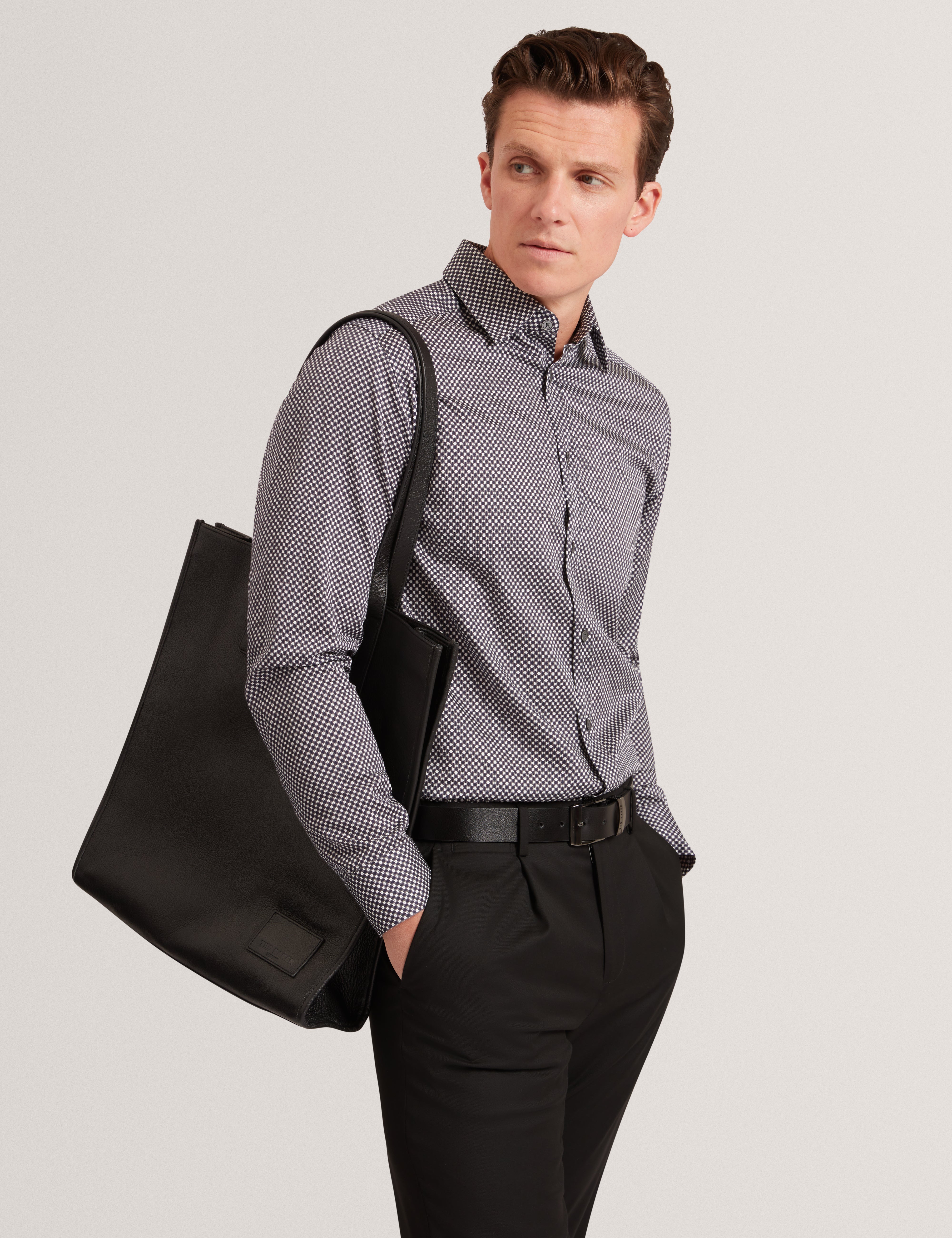 Jozef Long Sleeve Slim Mini Geo Print Shirt Navy