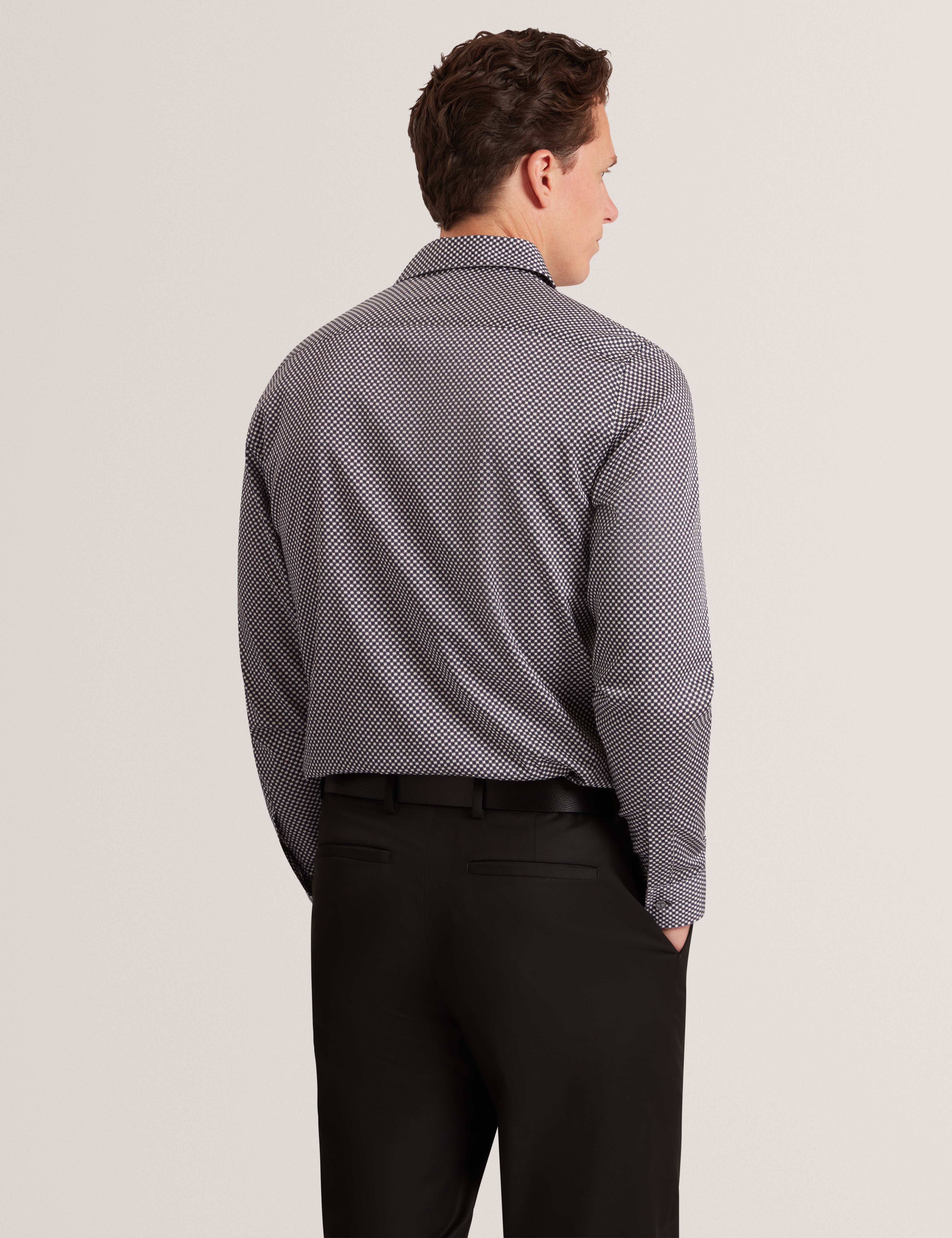 Jozef Long Sleeve Slim Mini Geo Print Shirt Navy