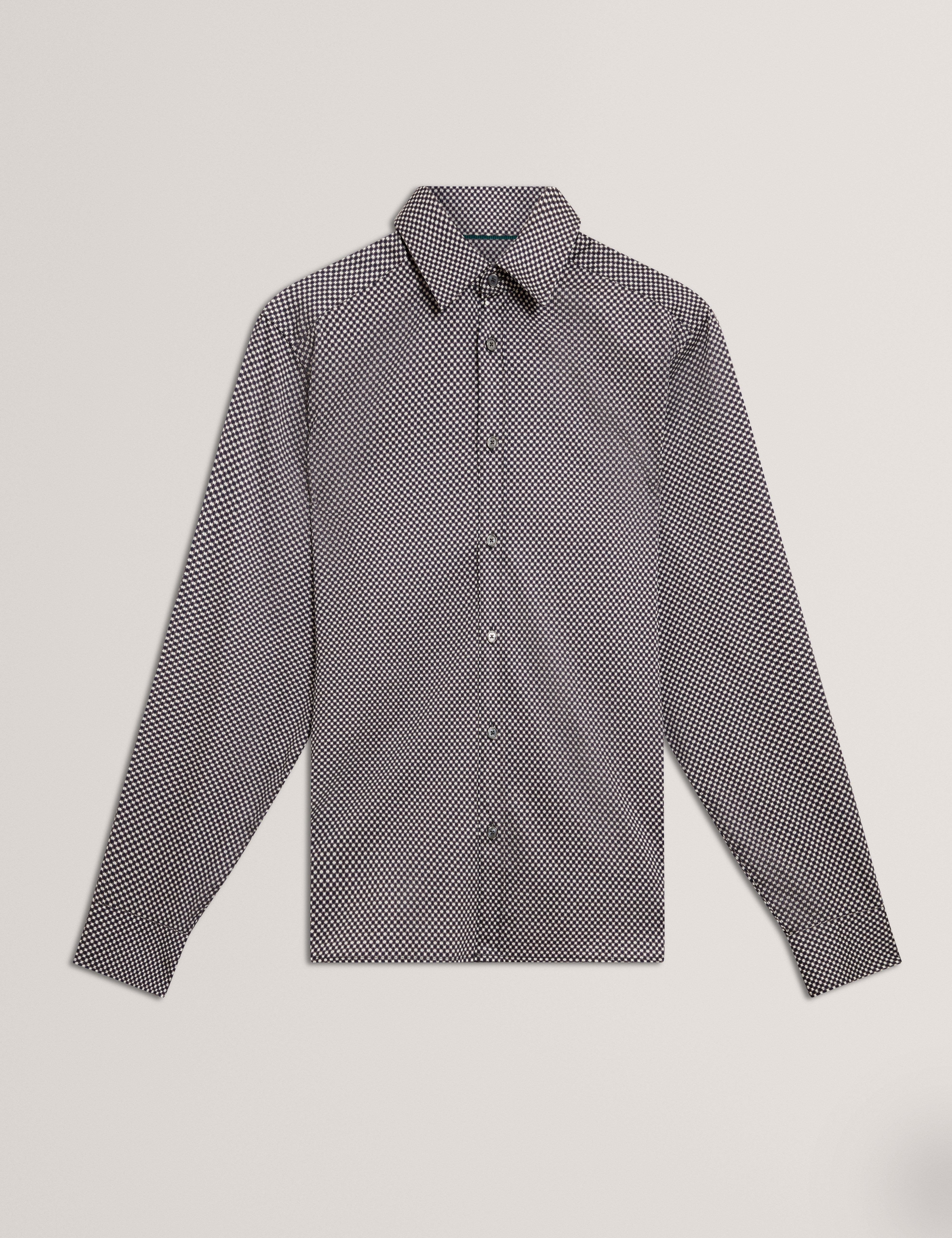 Jozef Long Sleeve Slim Mini Geo Print Shirt Navy