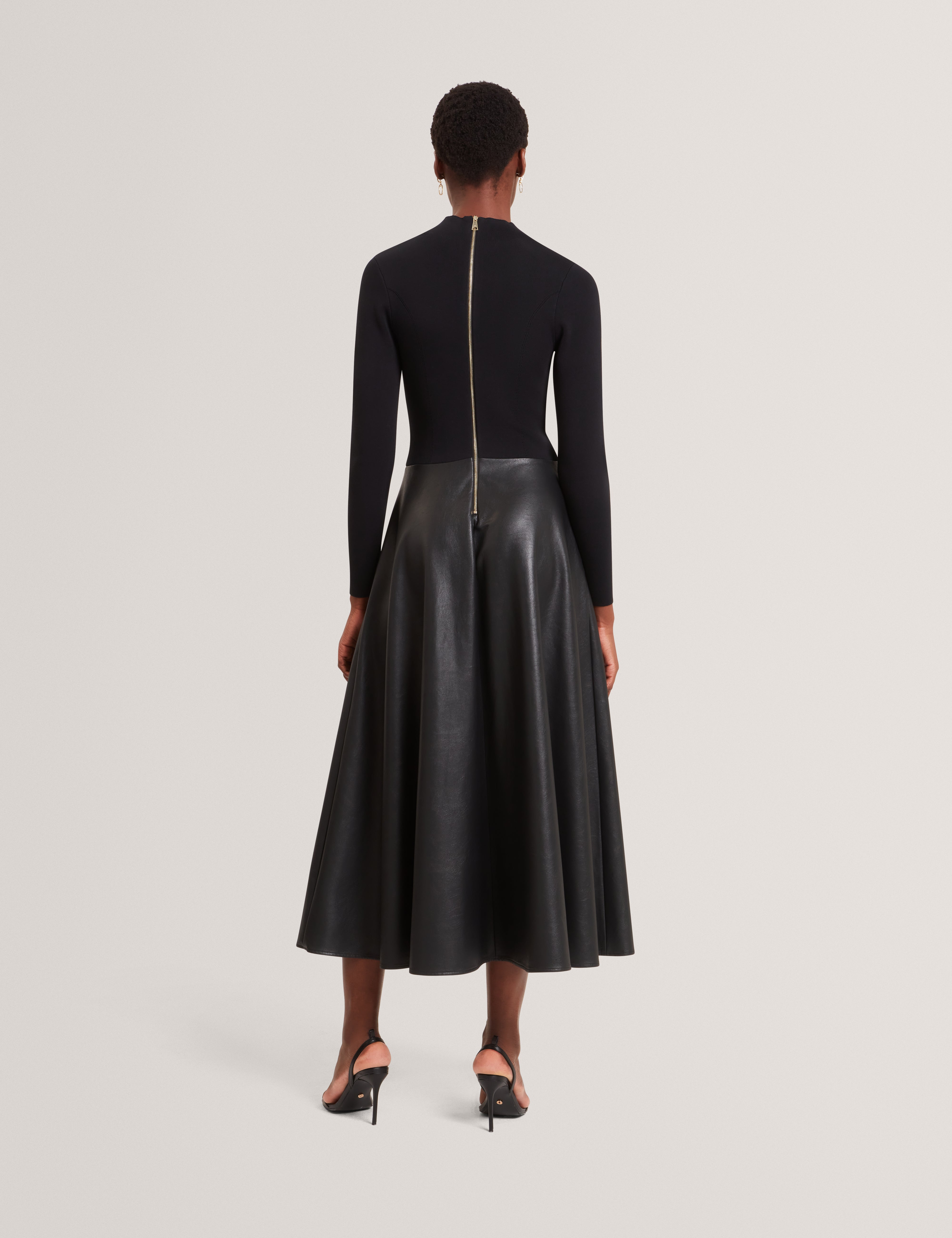 Noviva Midi Dress With Faux Leather Skirt Black
