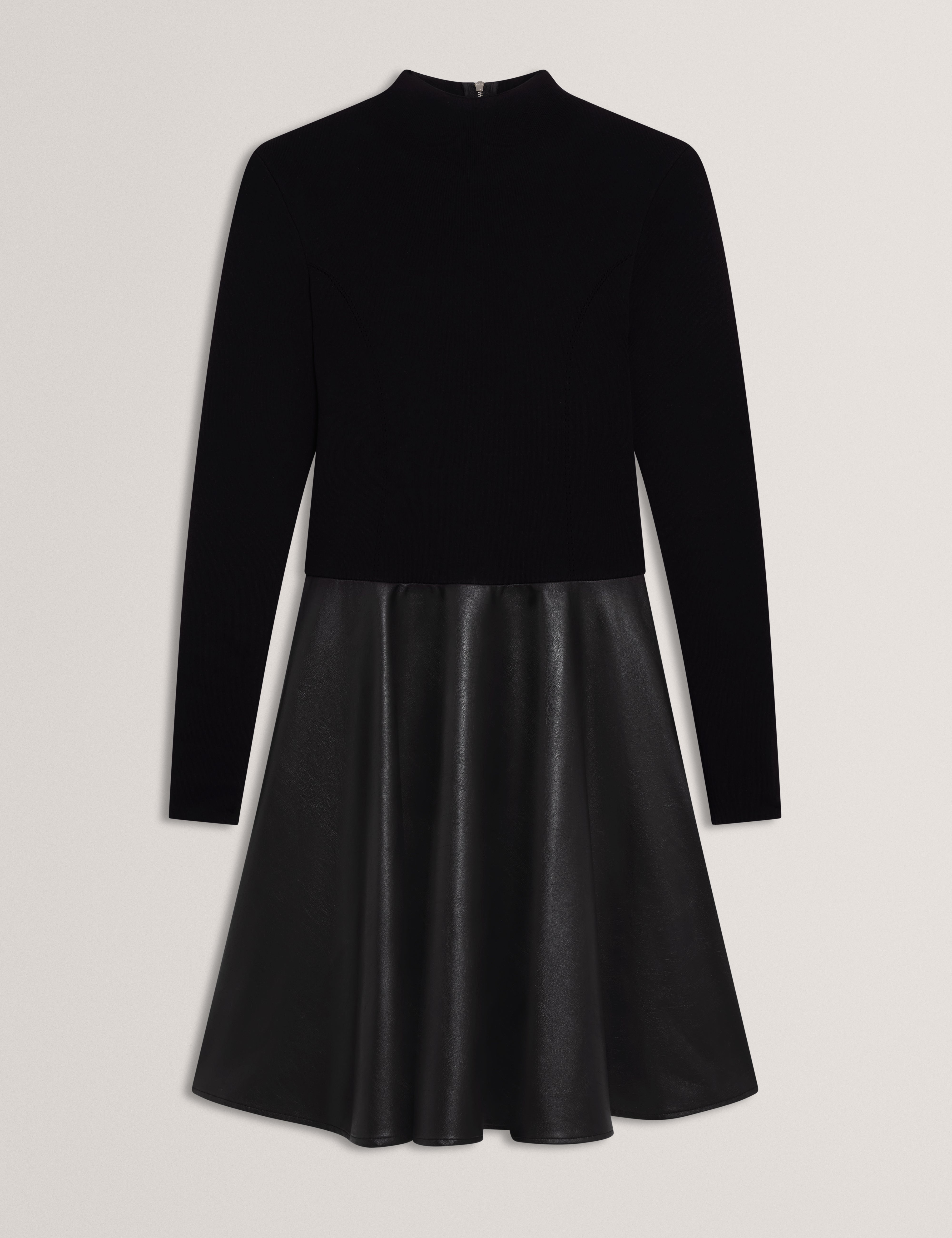 Noviva Midi Dress With Faux Leather Skirt Black