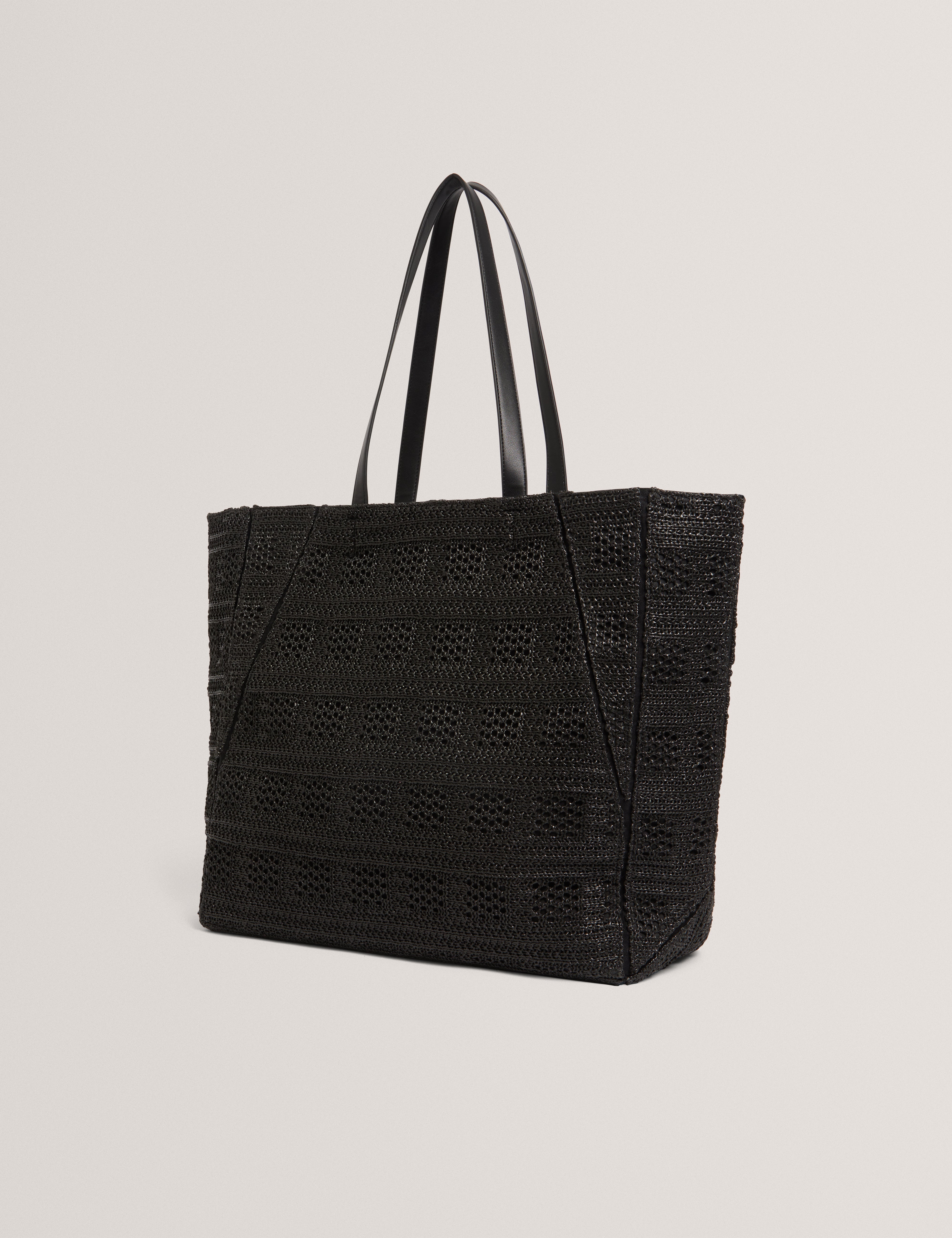 Periiee Raffia Straw Collapsible Puzzle Bag Black