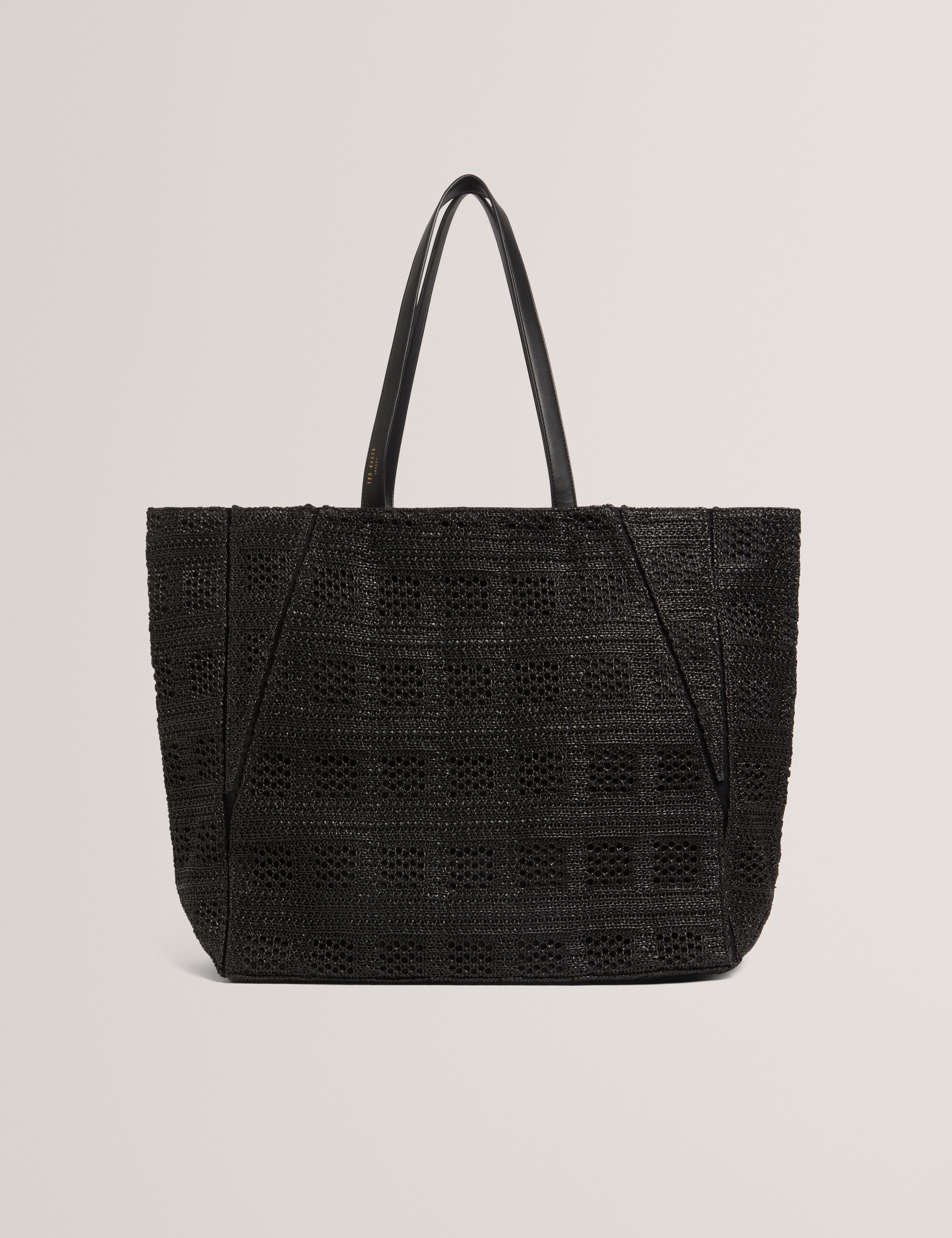 Periiee Raffia Straw Collapsible Puzzle Bag Black