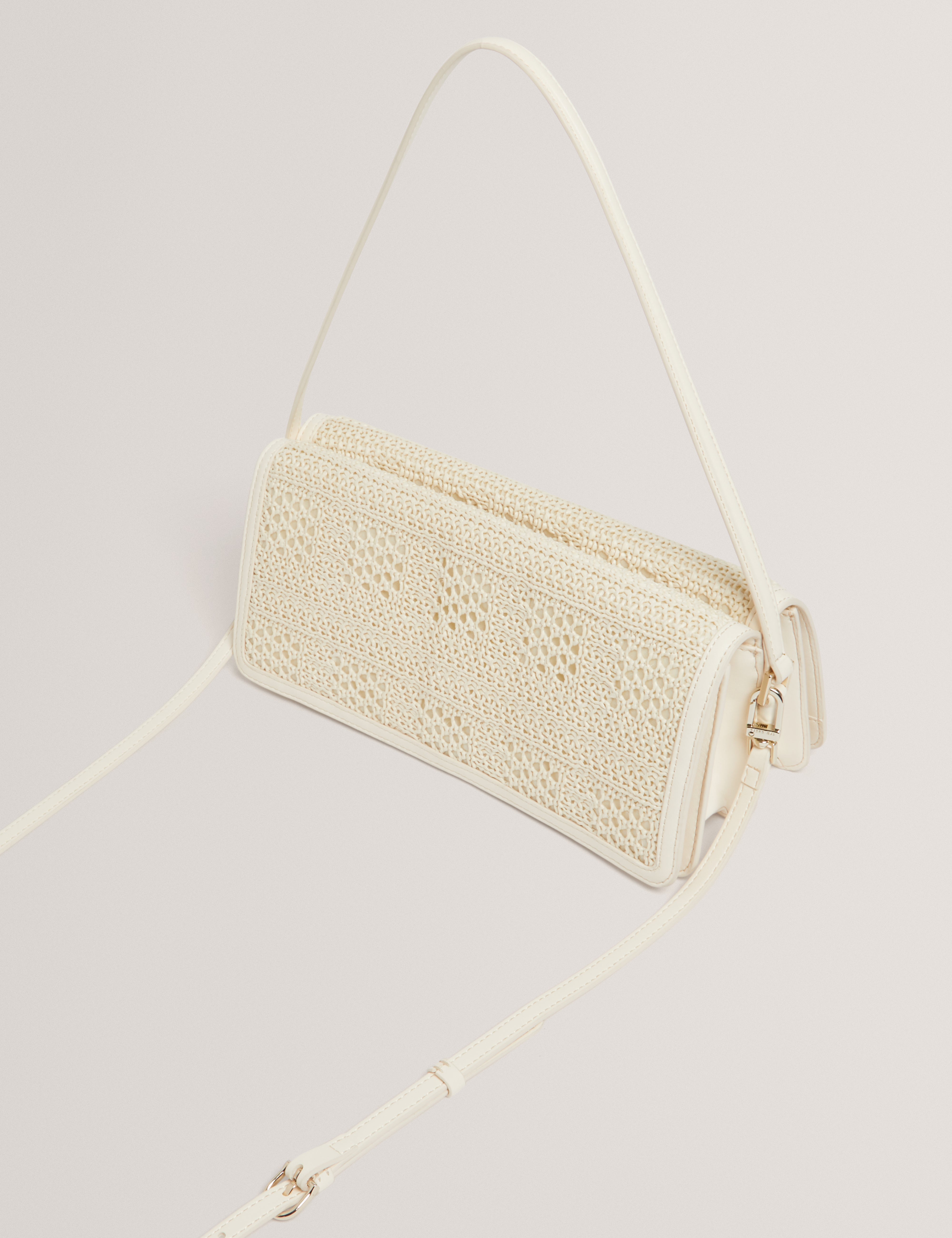 Pettria Raffia Straw Elongated Shoulder Bag Ivory