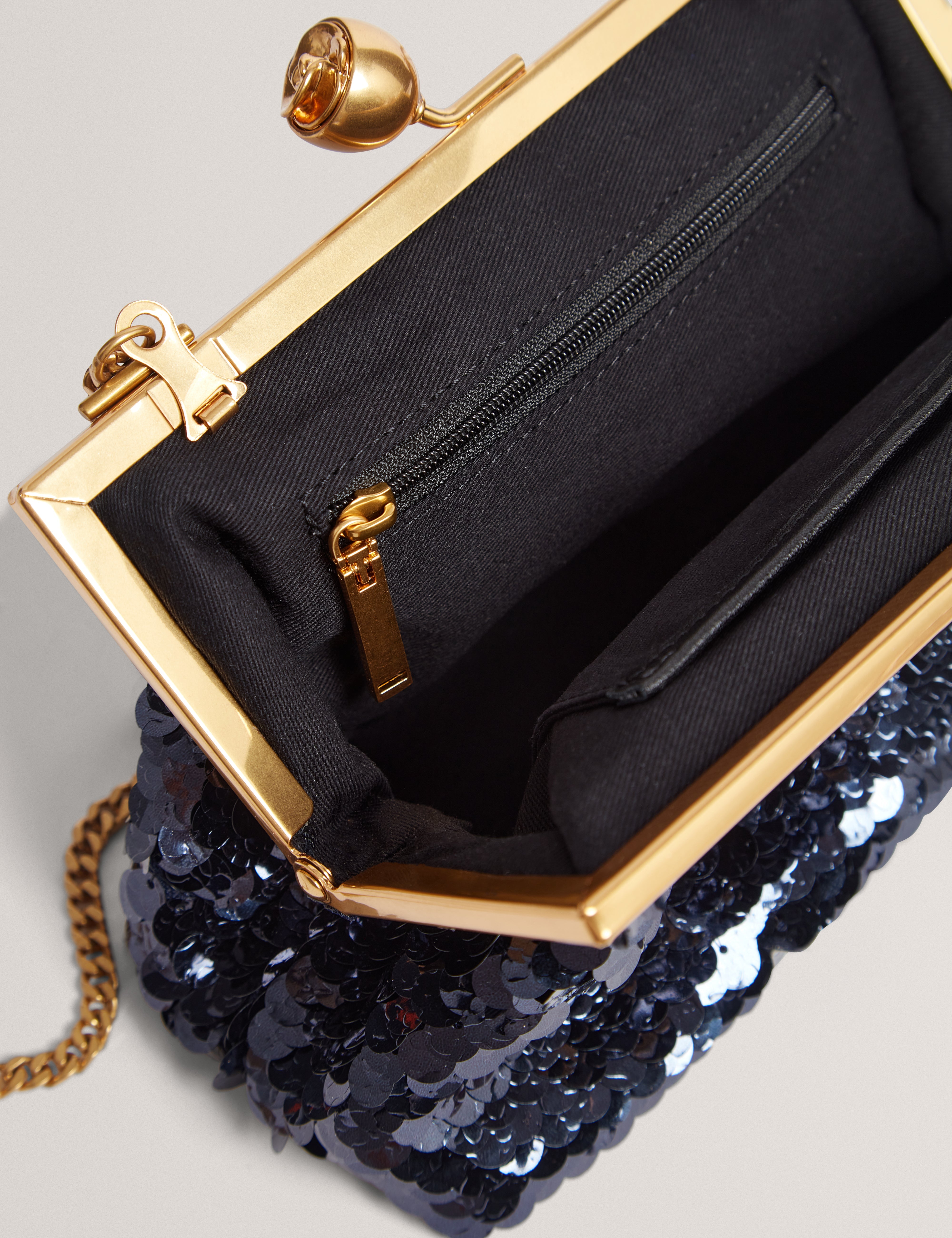 Sequinz Rose Detail Sequin Clutch Bag Navy