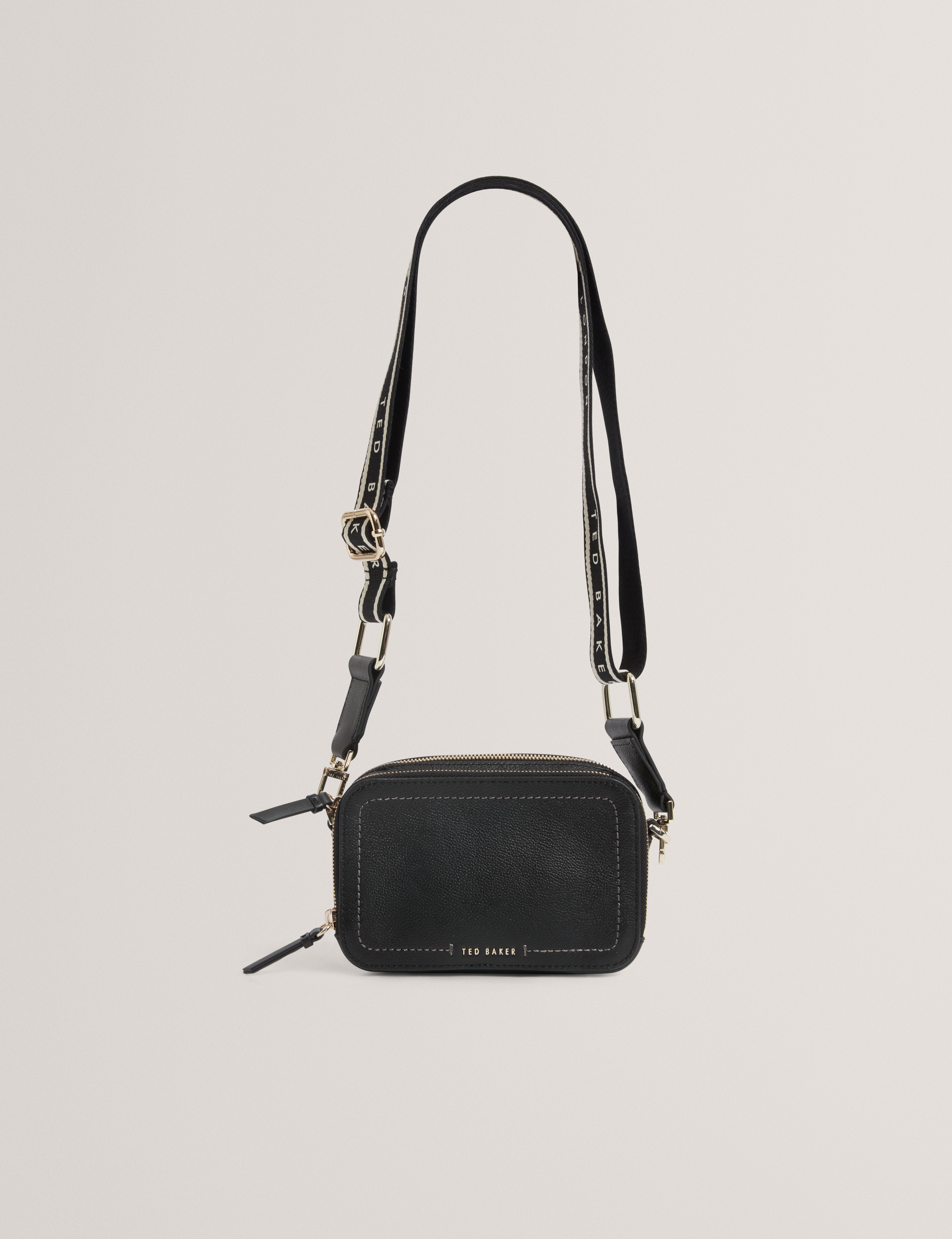 Linzie Webbing Leather Small Crossbody Camera B Black