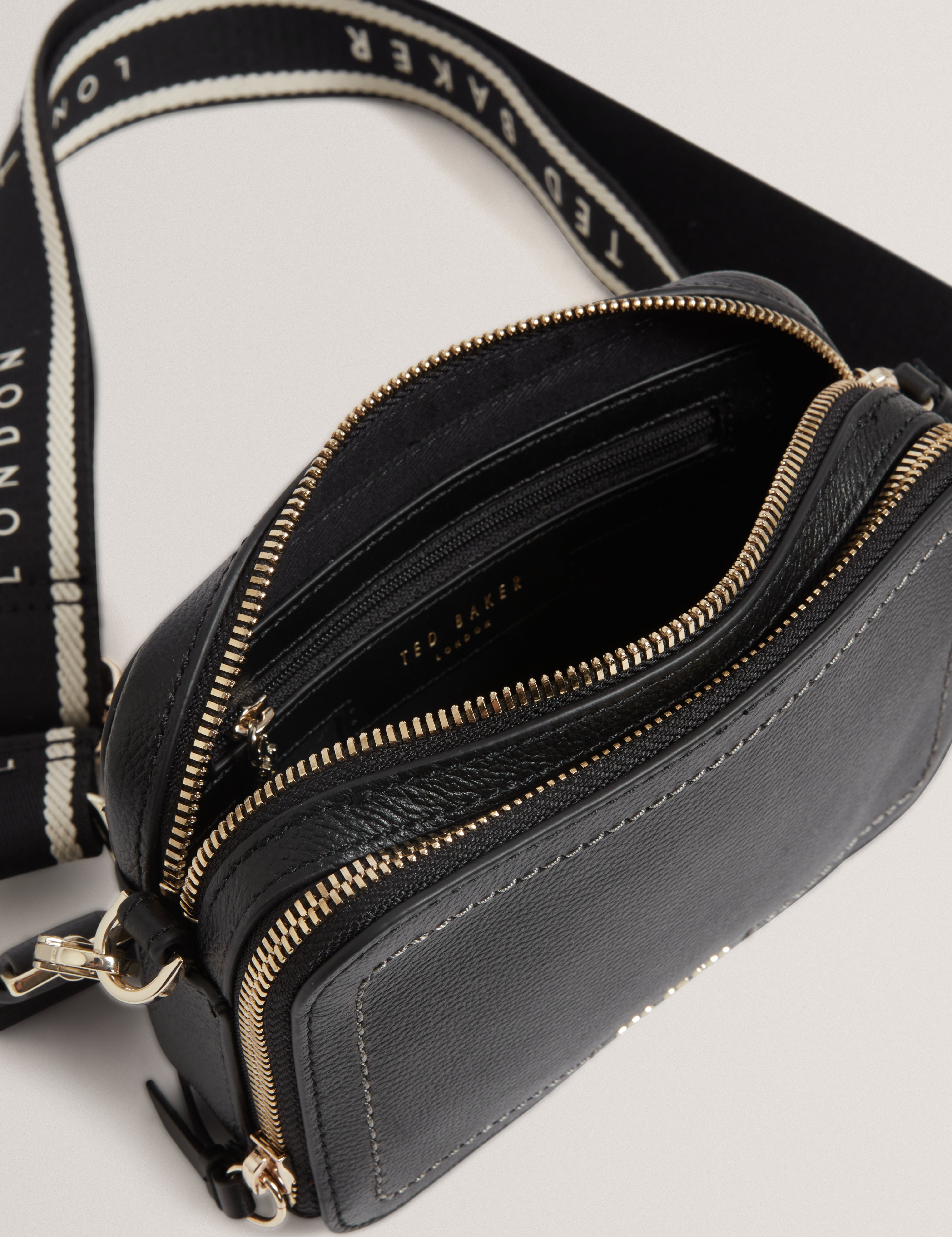 Linzie Webbing Leather Small Crossbody Camera B Black