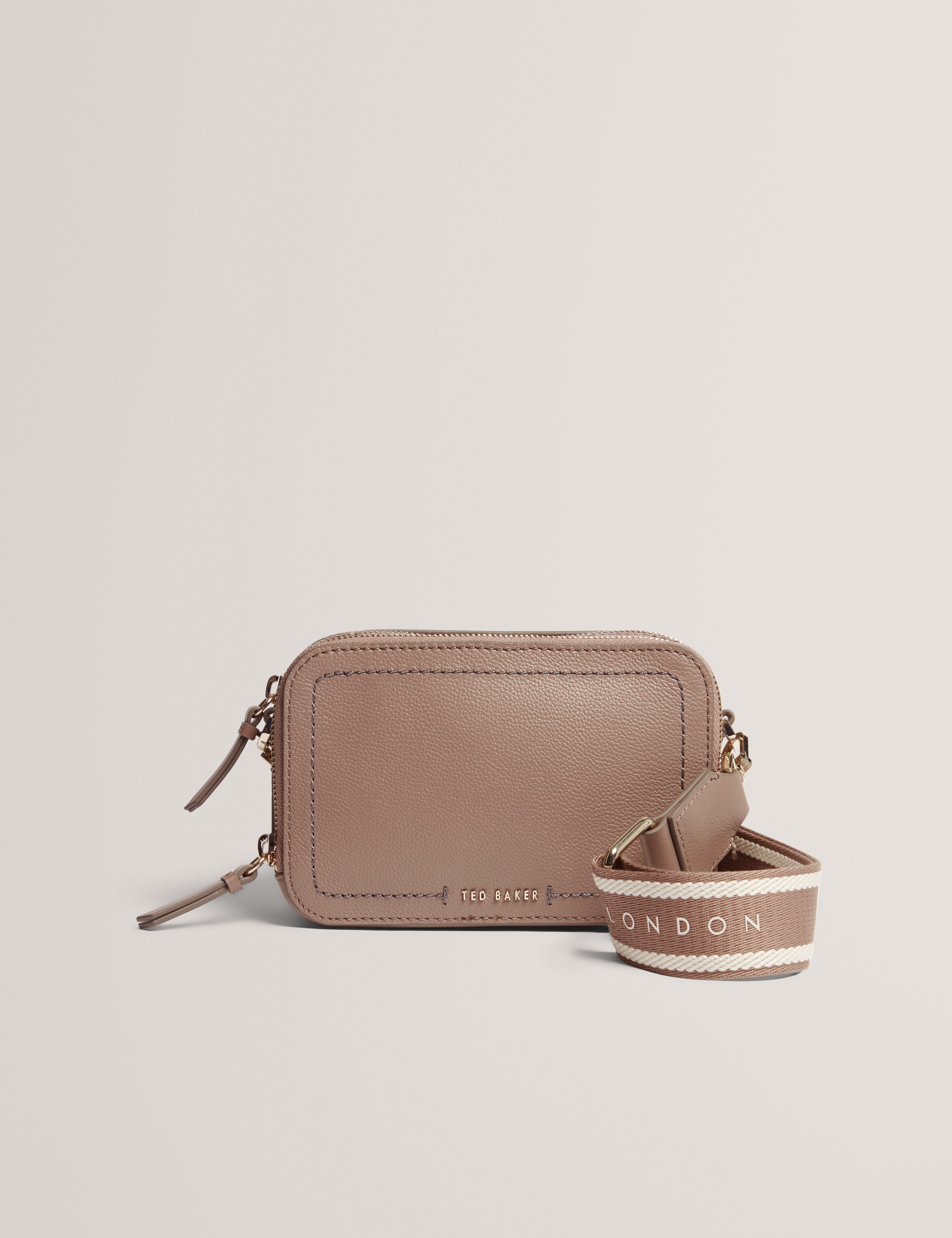 Linzie Webbing Leather Small Crossbody Camera B Taupe