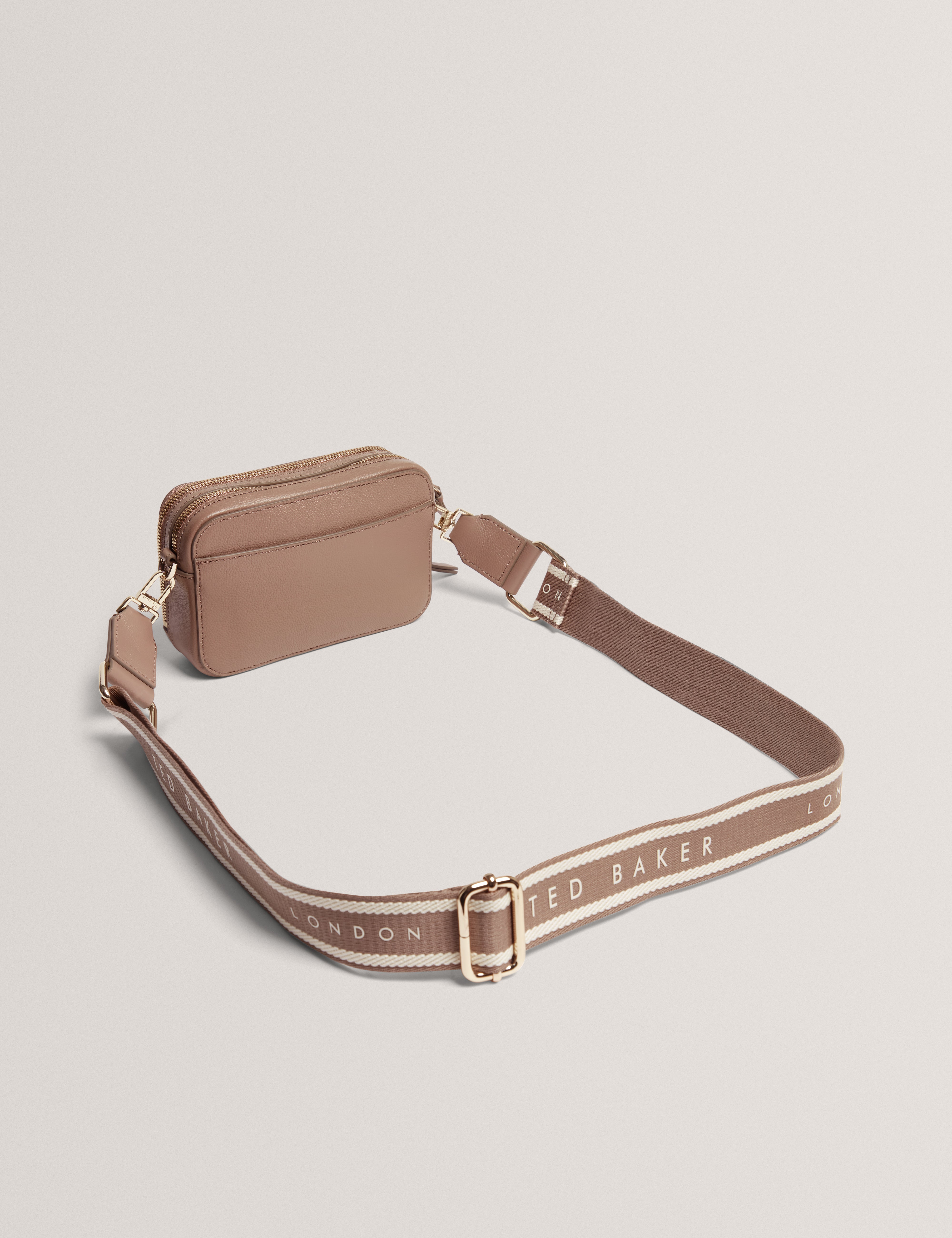 Linzie Webbing Leather Small Crossbody Camera B Taupe