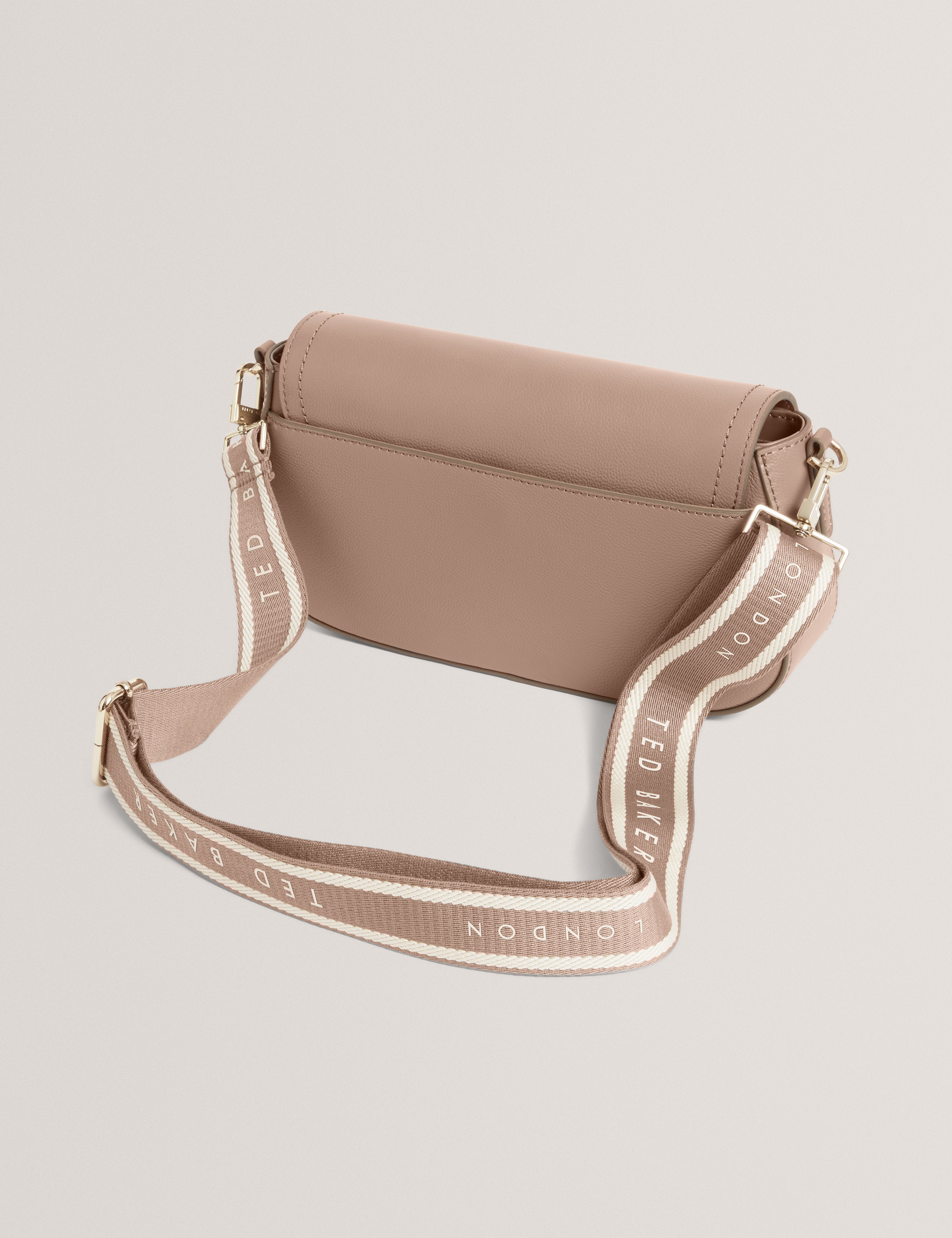 Louiize Webbing Leather Flapover Crossbody Bag Taupe