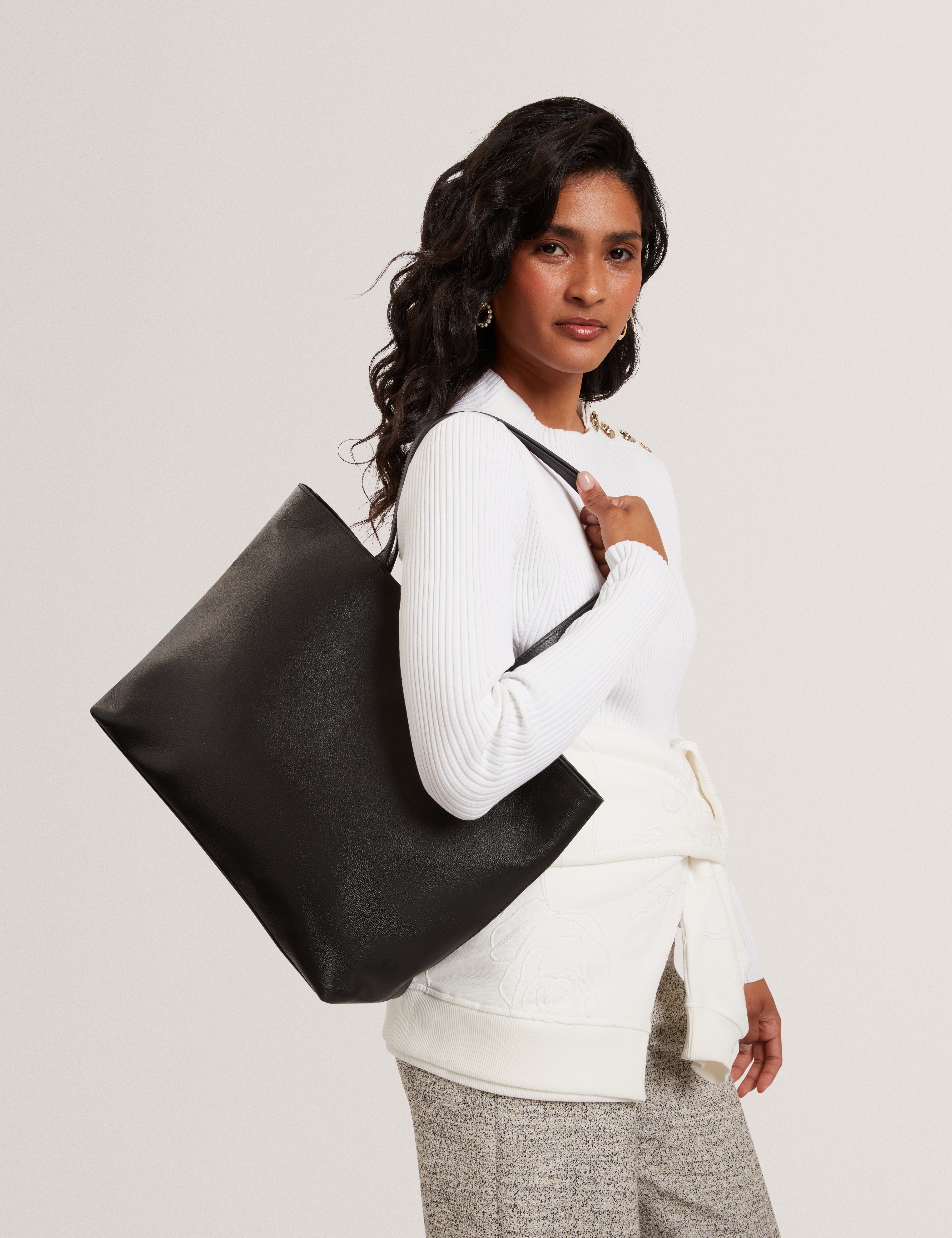 Lenyya Large Leather Tote Bag Black