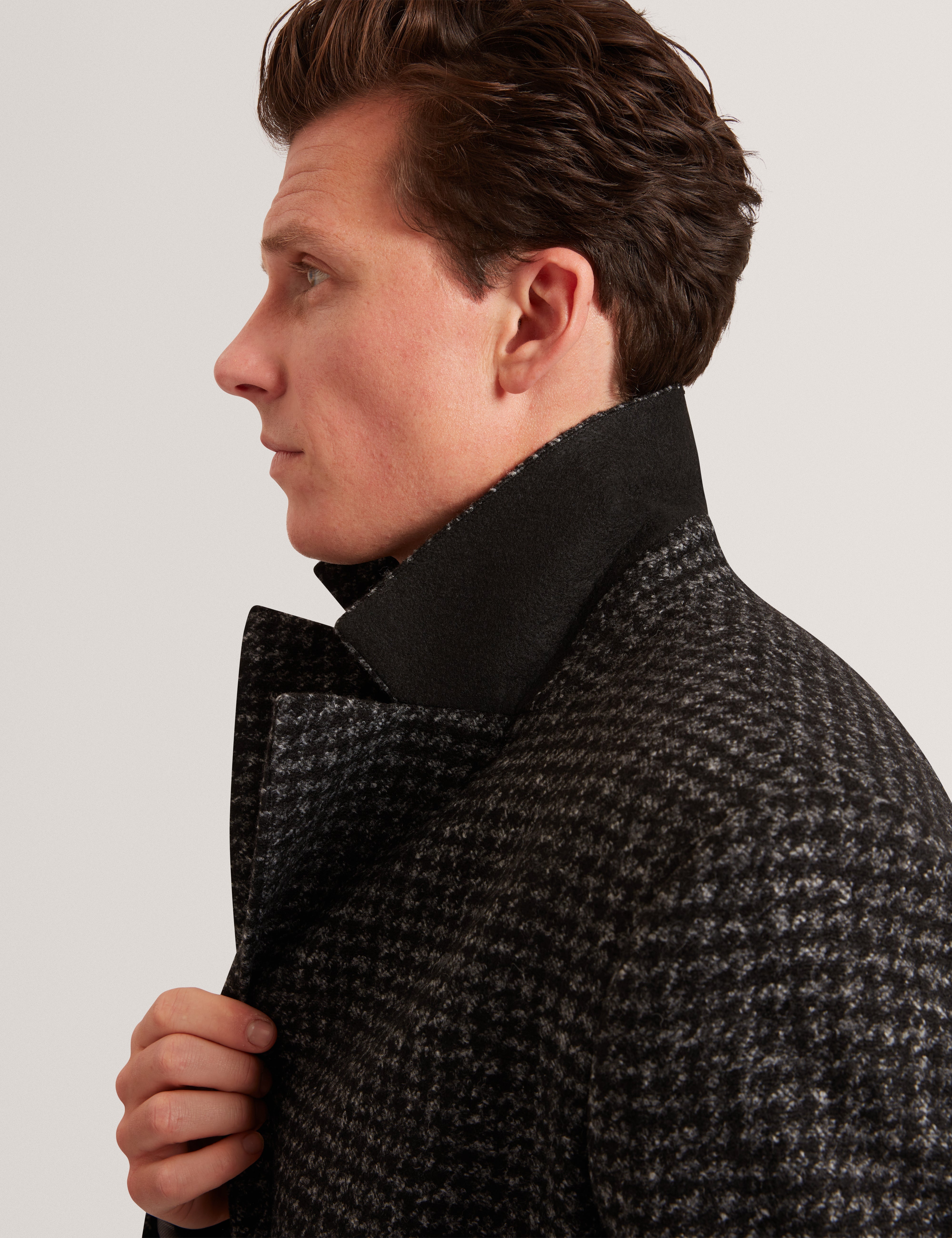 Eppsom Relaxed Fit Knitted Houndstooth Coat Black