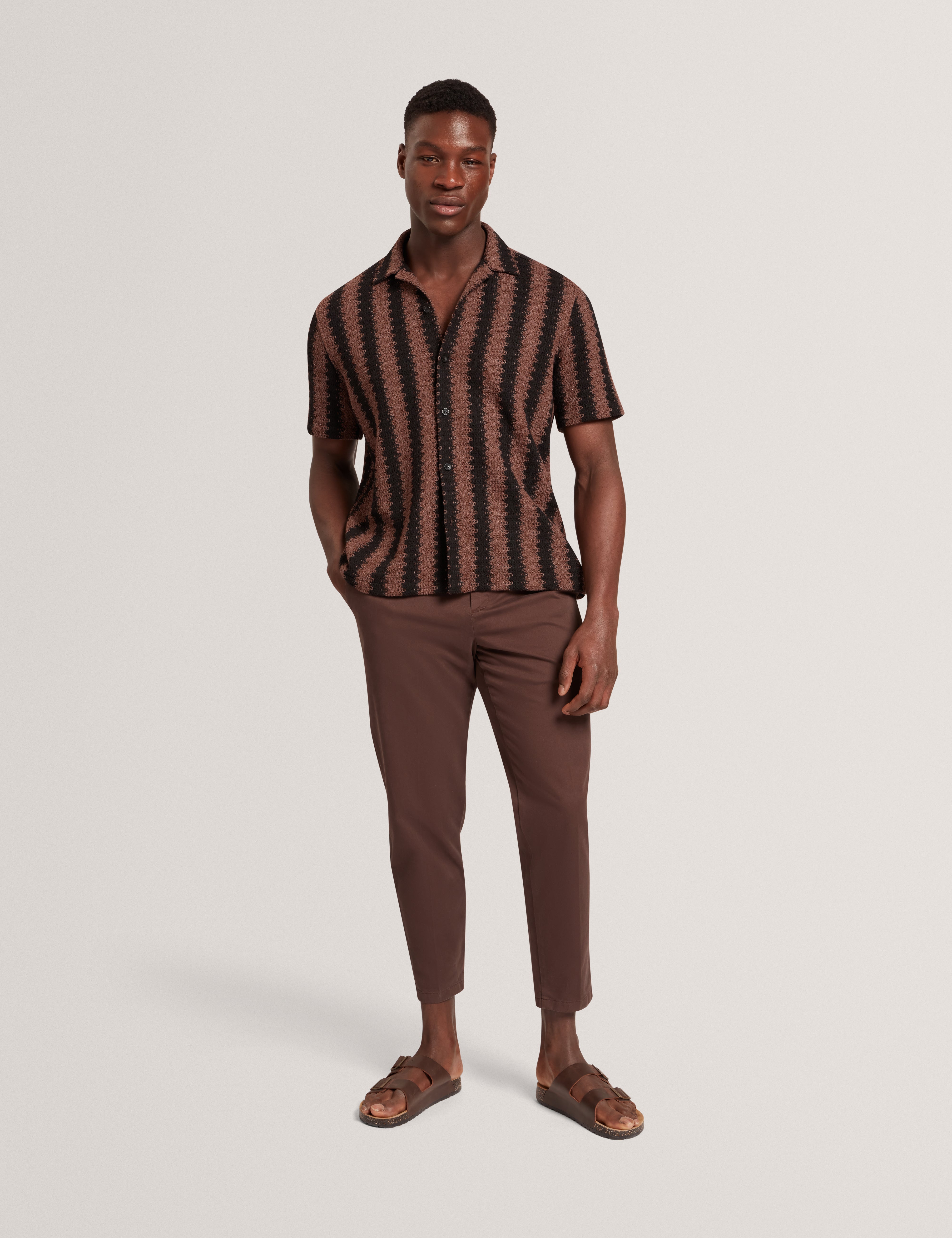 Monier Short Sleeve Relaxed Striped Crotchet Shirt Black