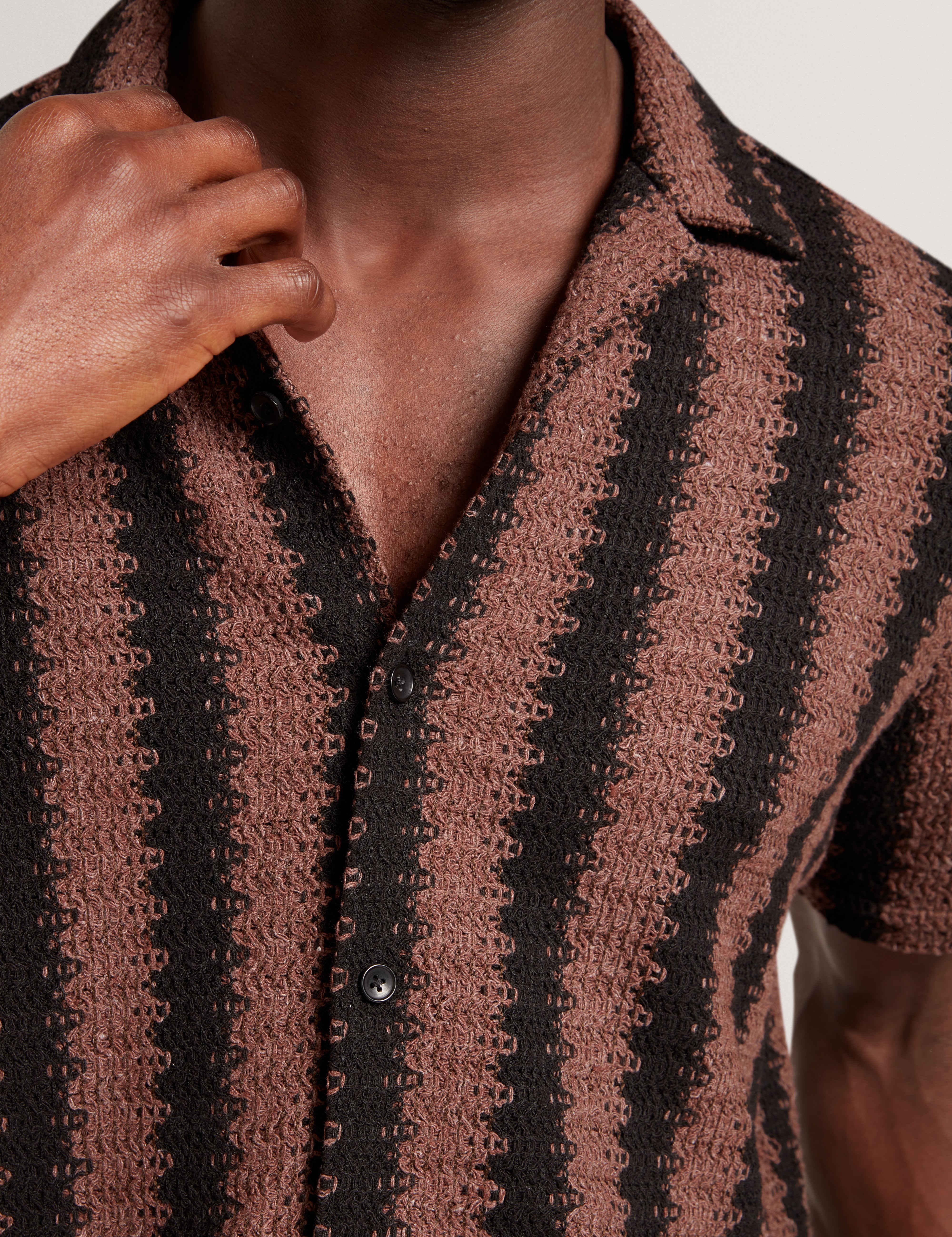 Monier Short Sleeve Relaxed Striped Crotchet Shirt Black