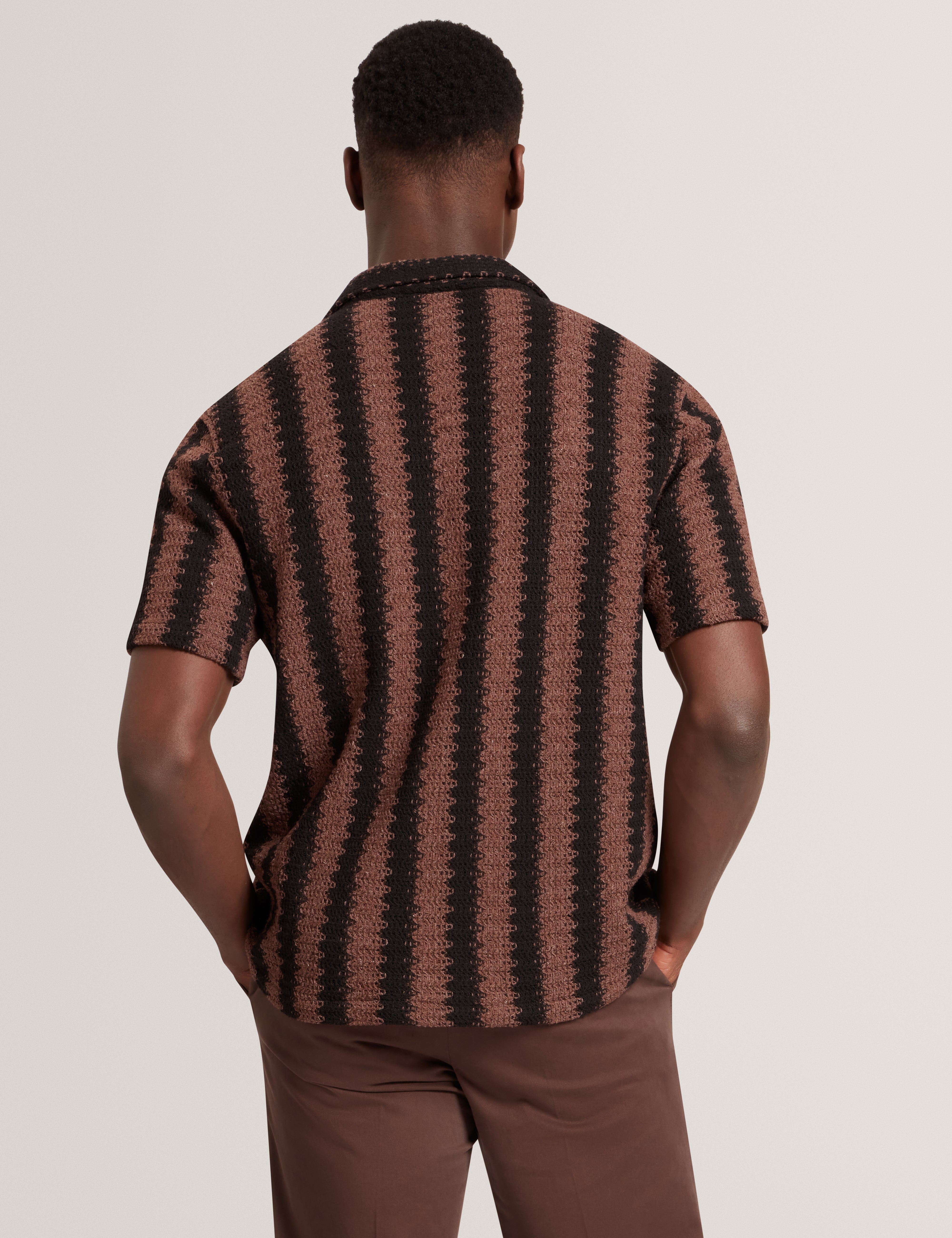 Monier Short Sleeve Relaxed Striped Crotchet Shirt Black