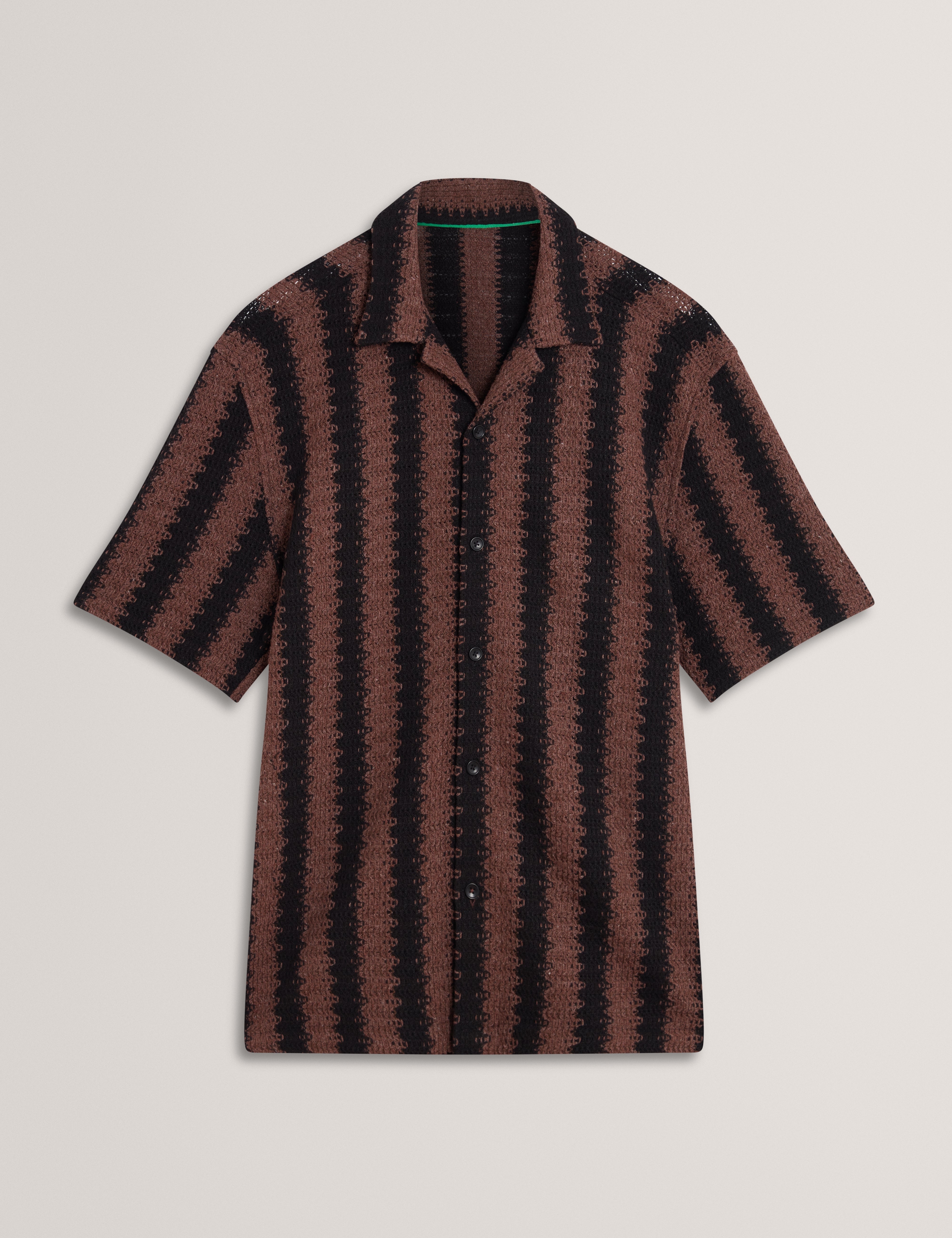 Monier Short Sleeve Relaxed Striped Crotchet Shirt Black