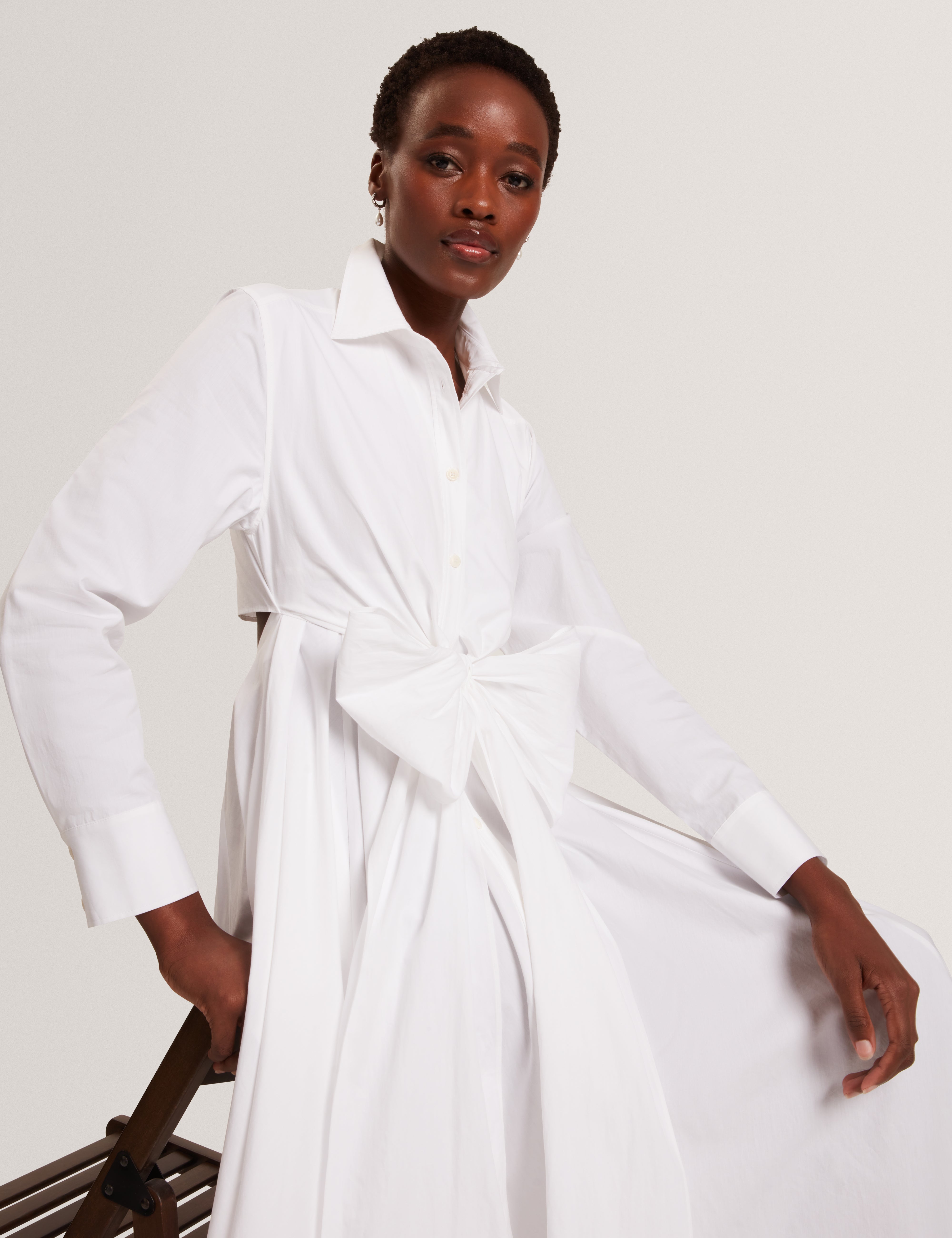 Ellisia Wrap Shirt Midi Dress White