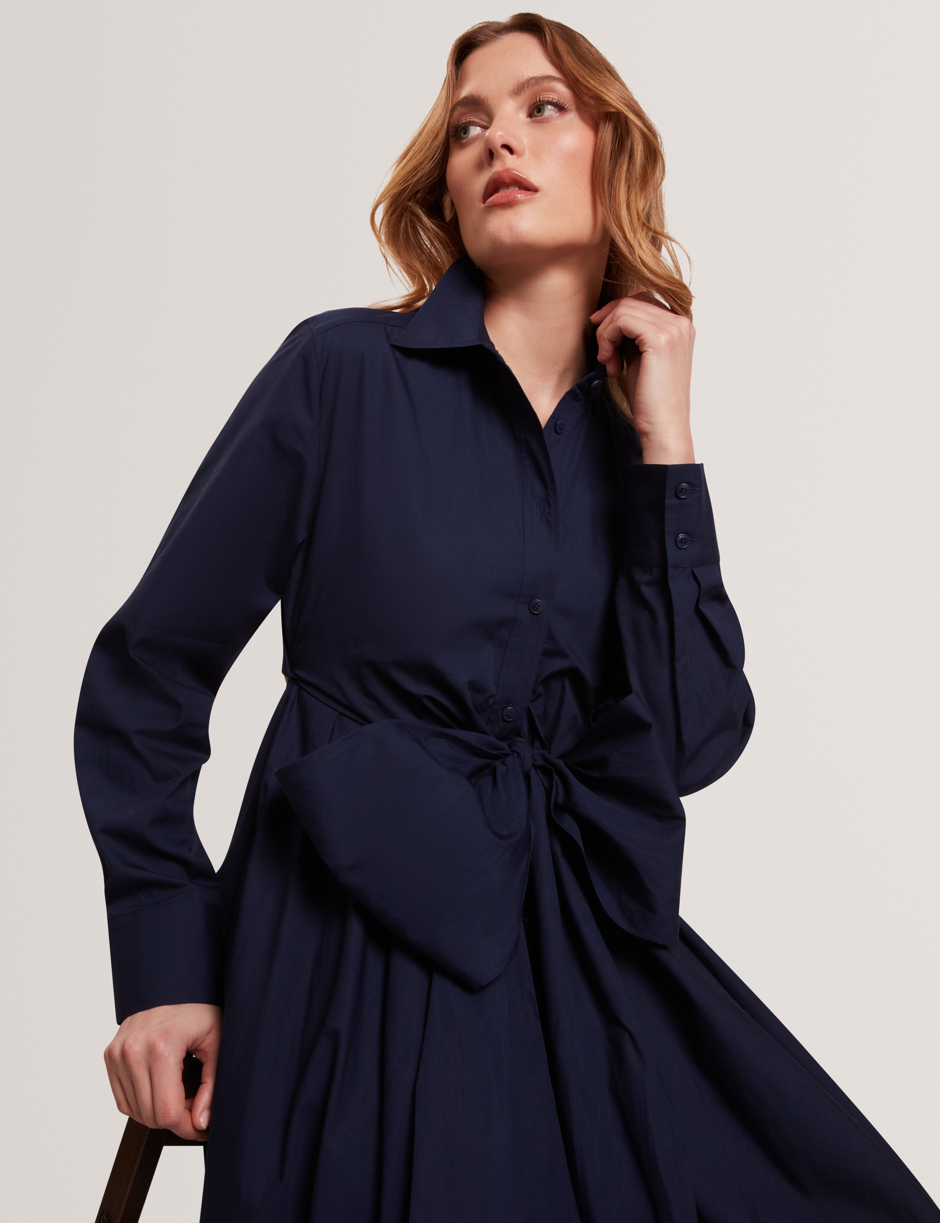 Ellisia Wrap Shirt Midi Dress Navy