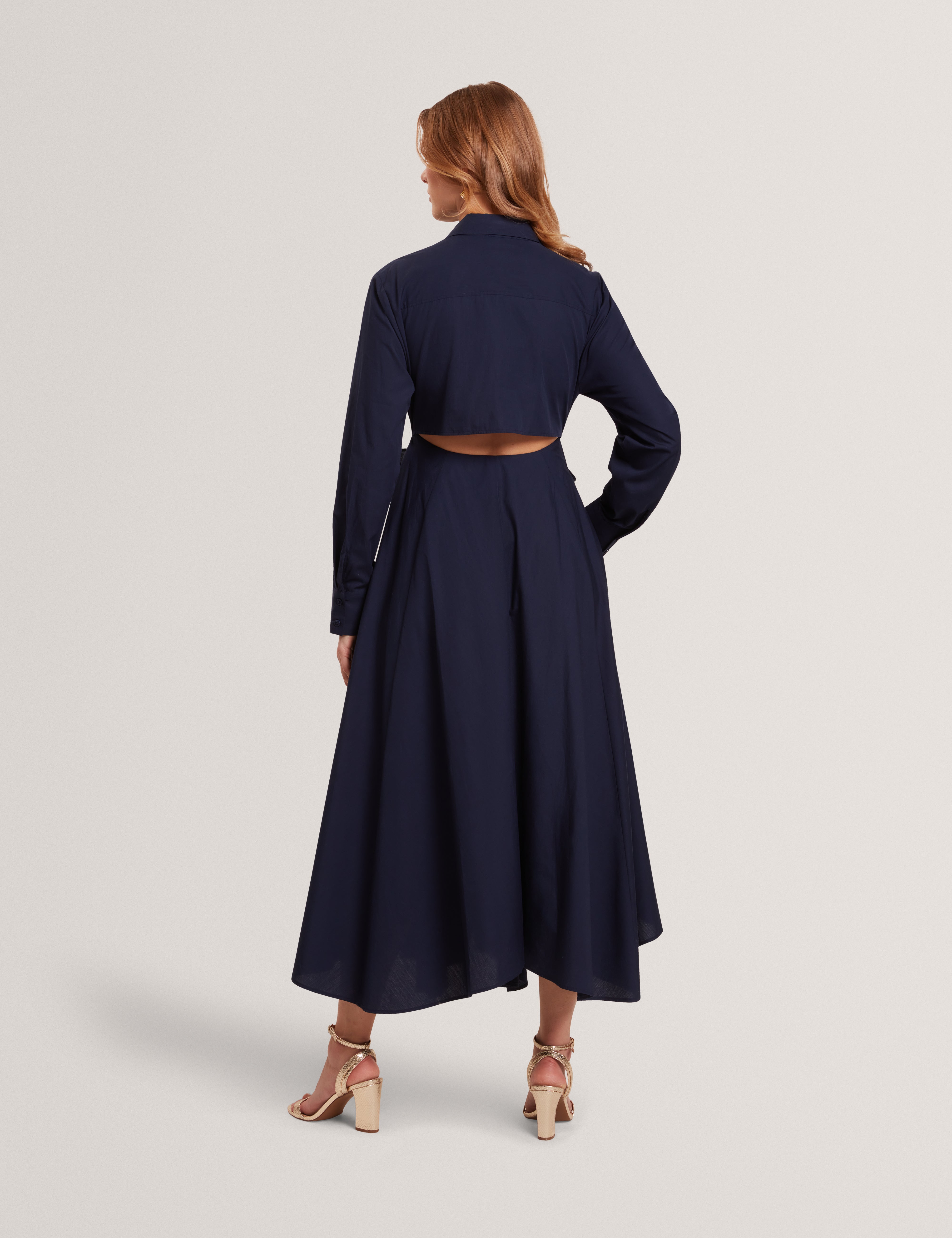 Ellisia Wrap Shirt Midi Dress Navy