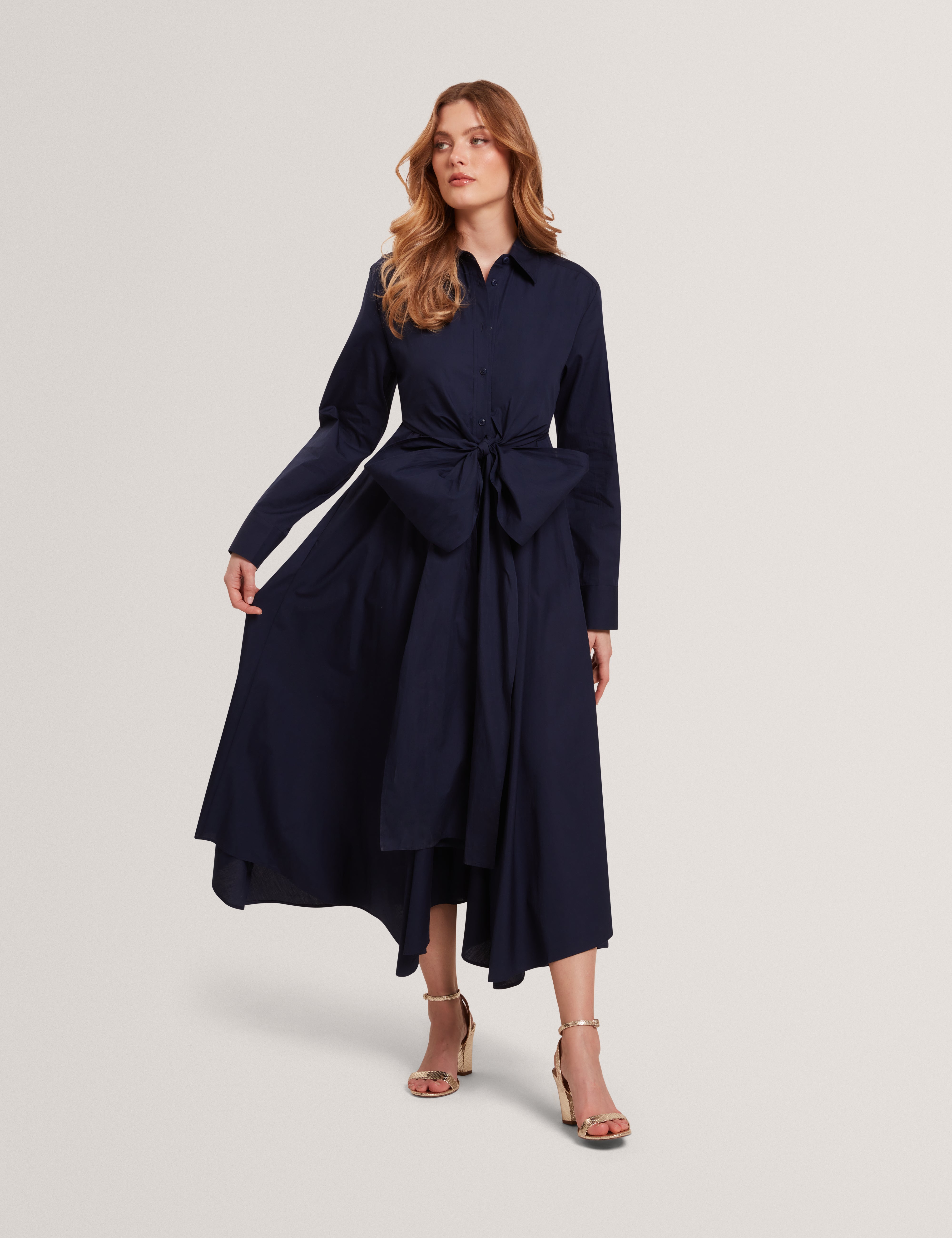 Ellisia Wrap Shirt Midi Dress Navy