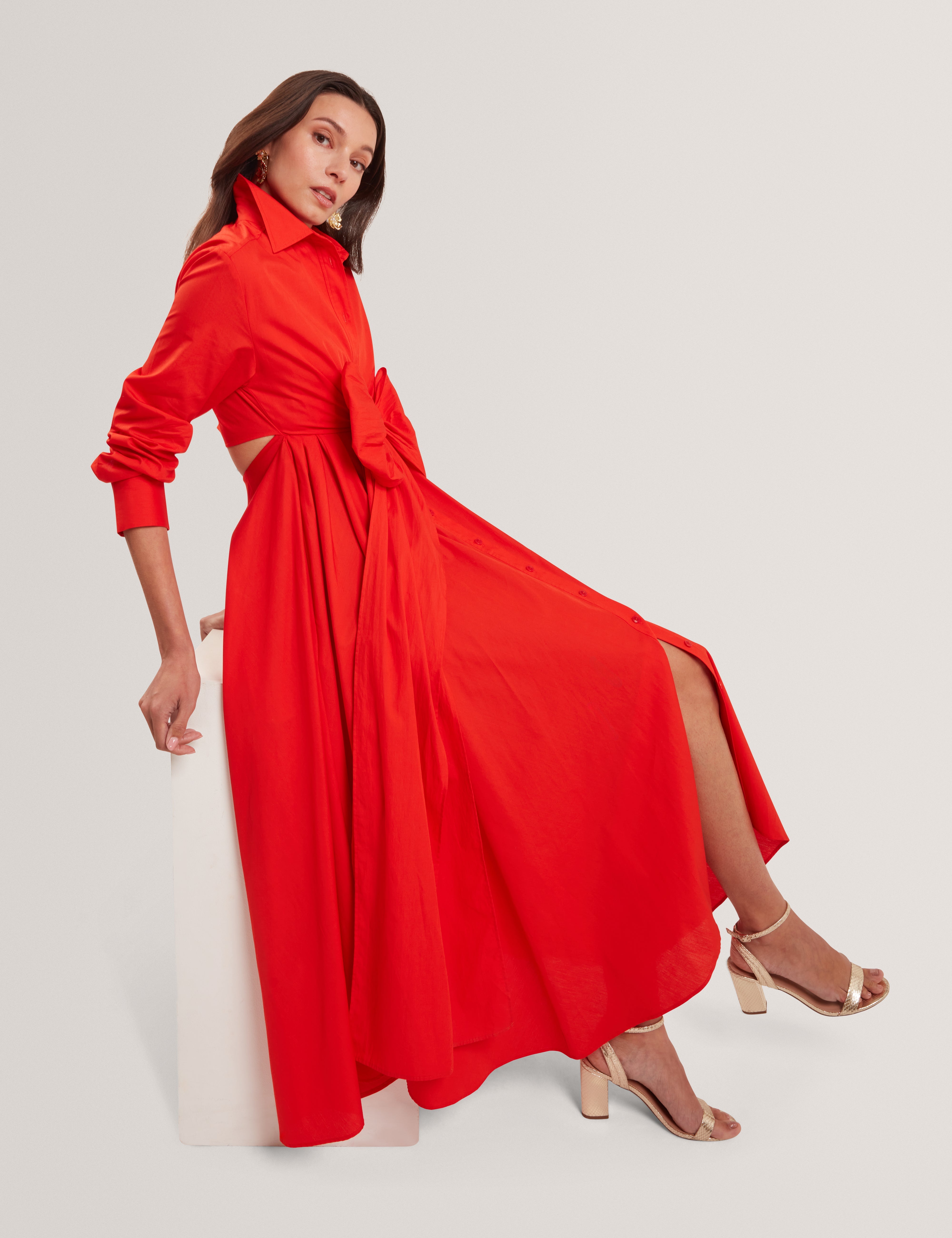 Ellisia Wrap Shirt Midi Dress Red