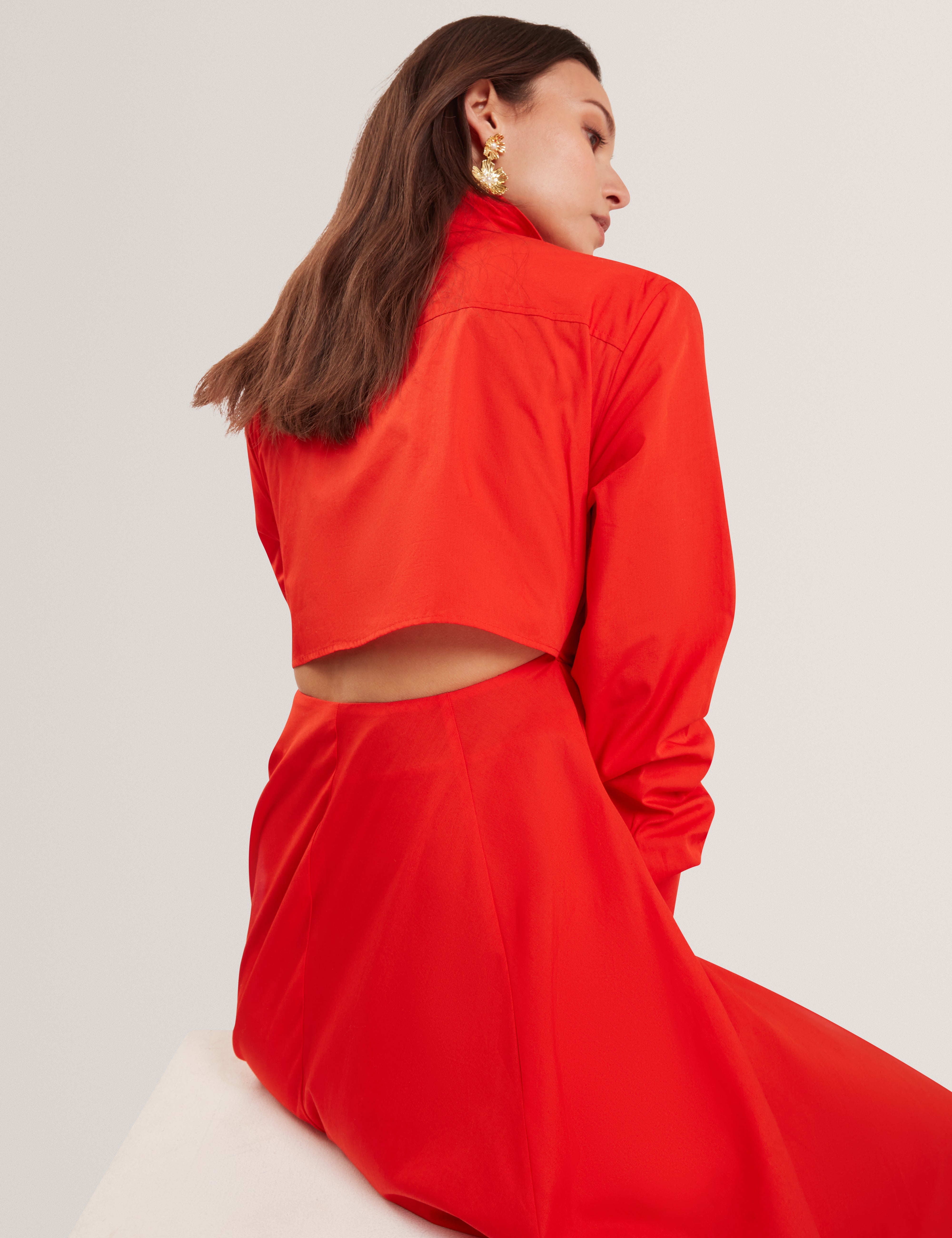 Ellisia Wrap Shirt Midi Dress Red