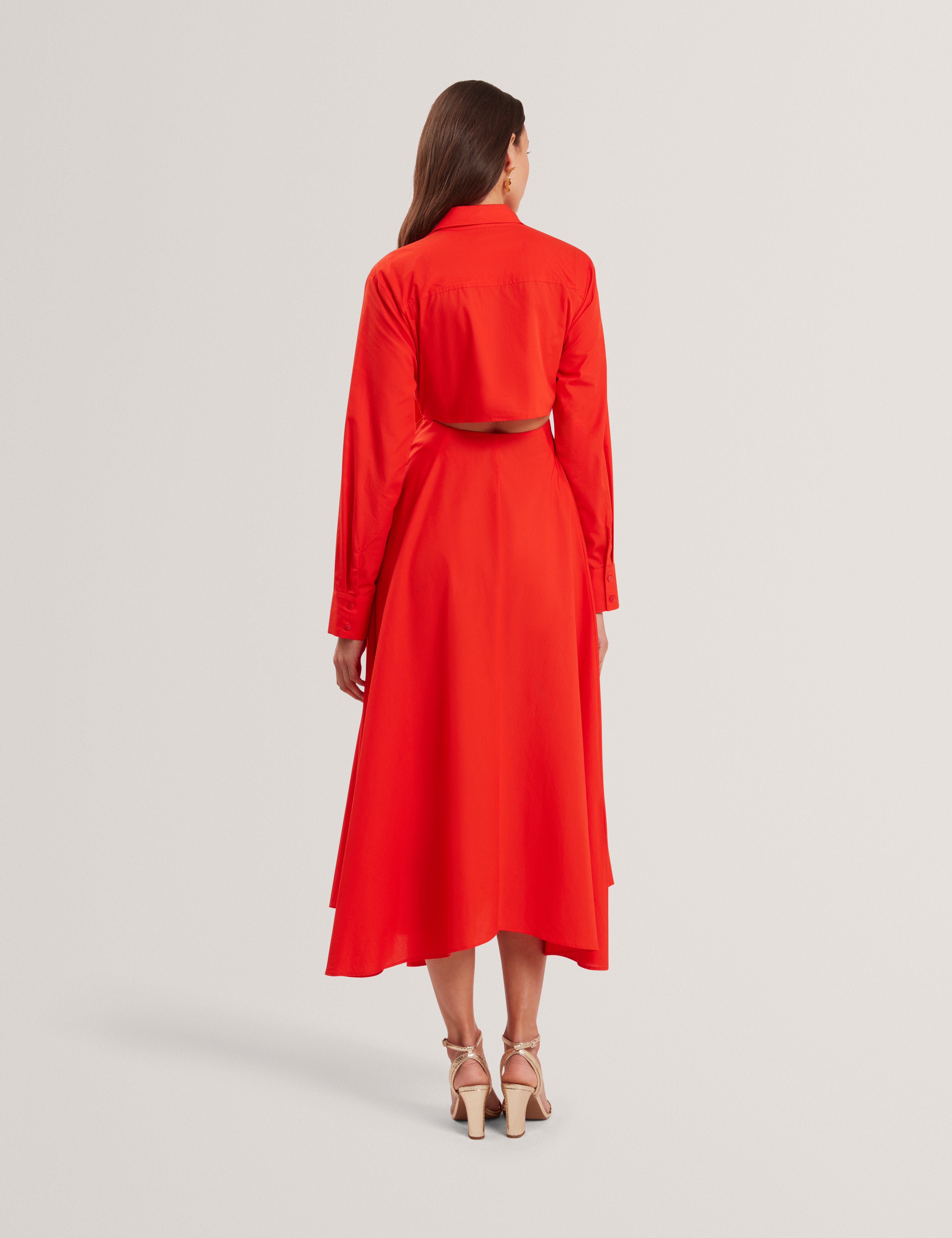 Ellisia Wrap Shirt Midi Dress Red