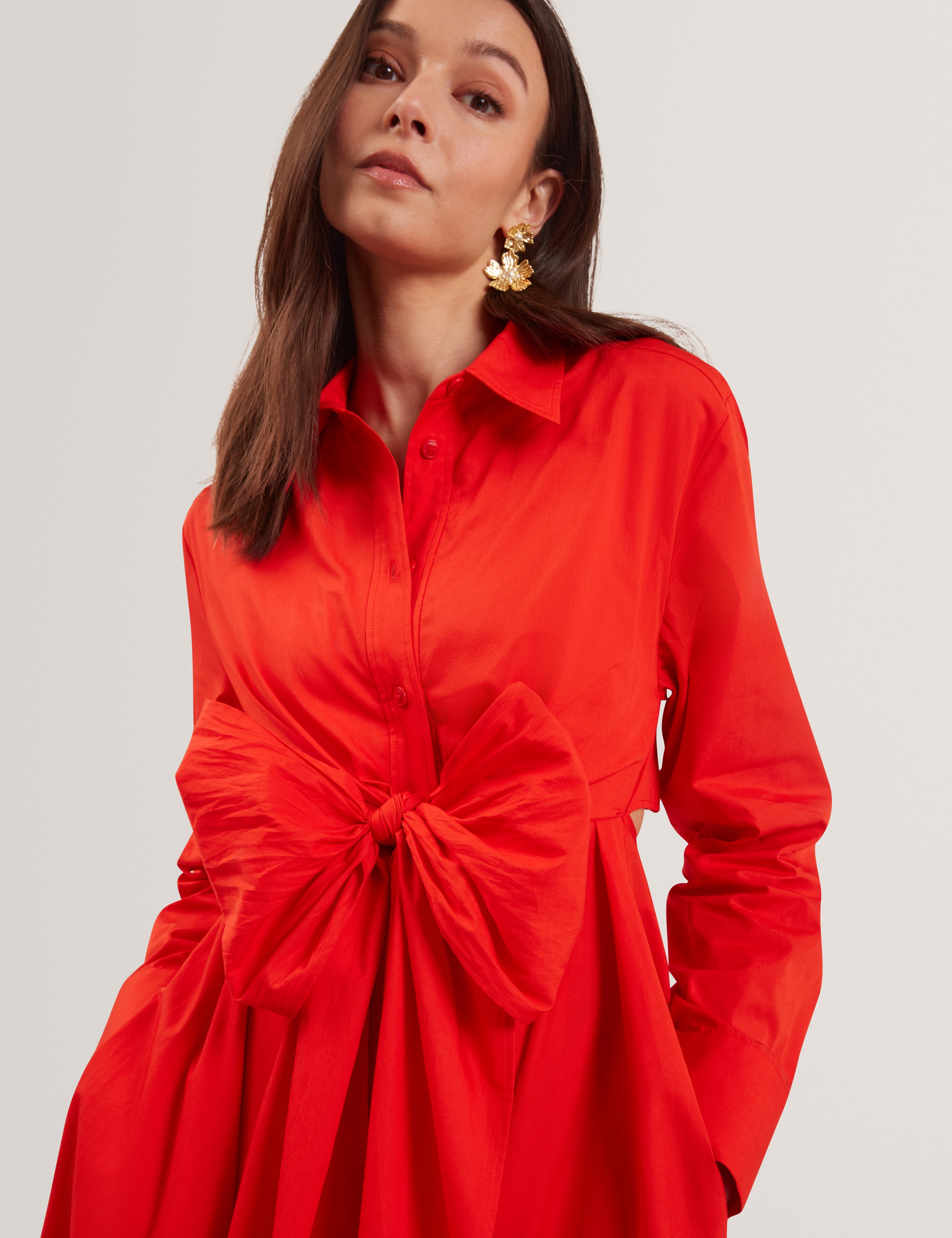 Ellisia Wrap Shirt Midi Dress Red