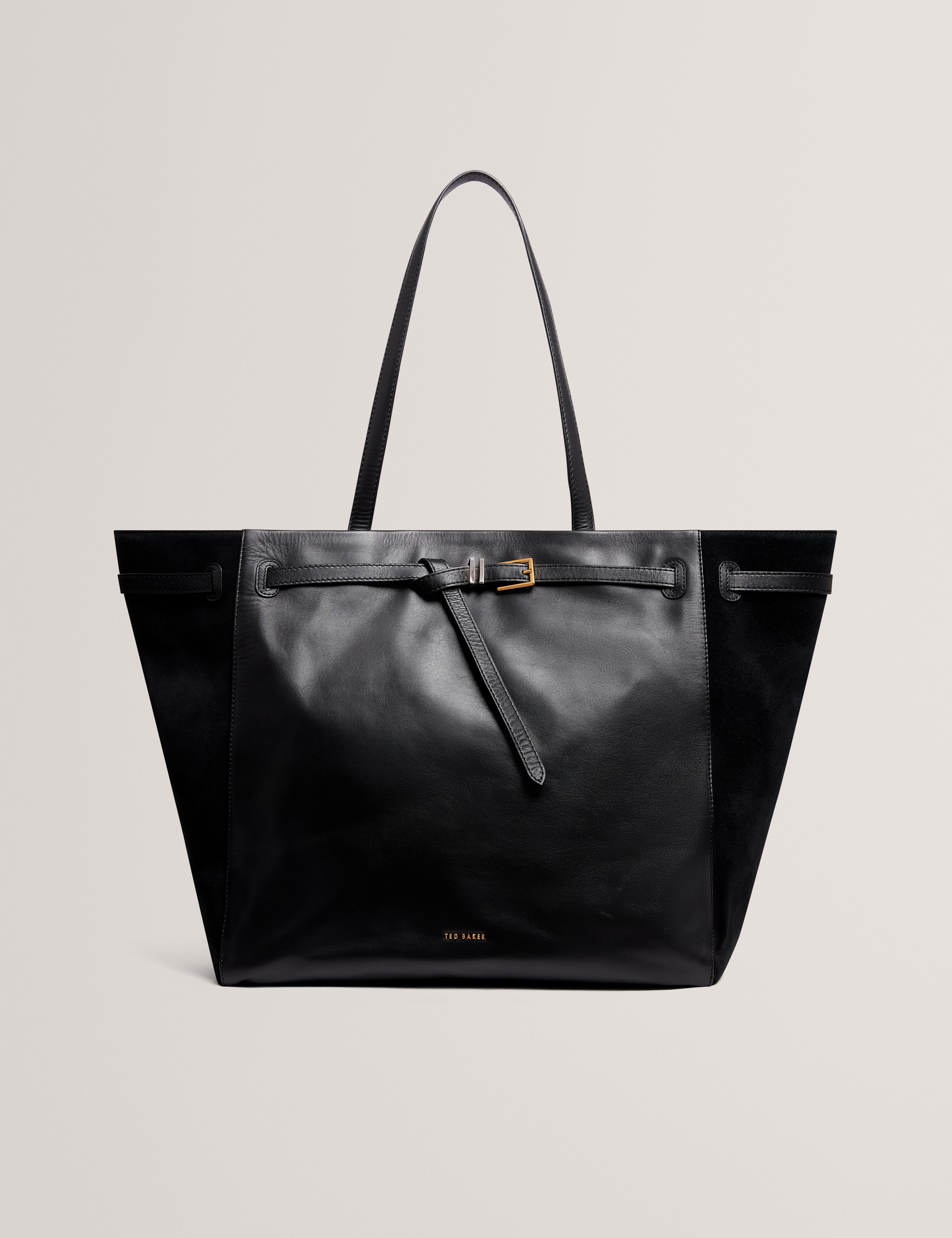 Tashnie Leather Belted Detail Tote Bag Black