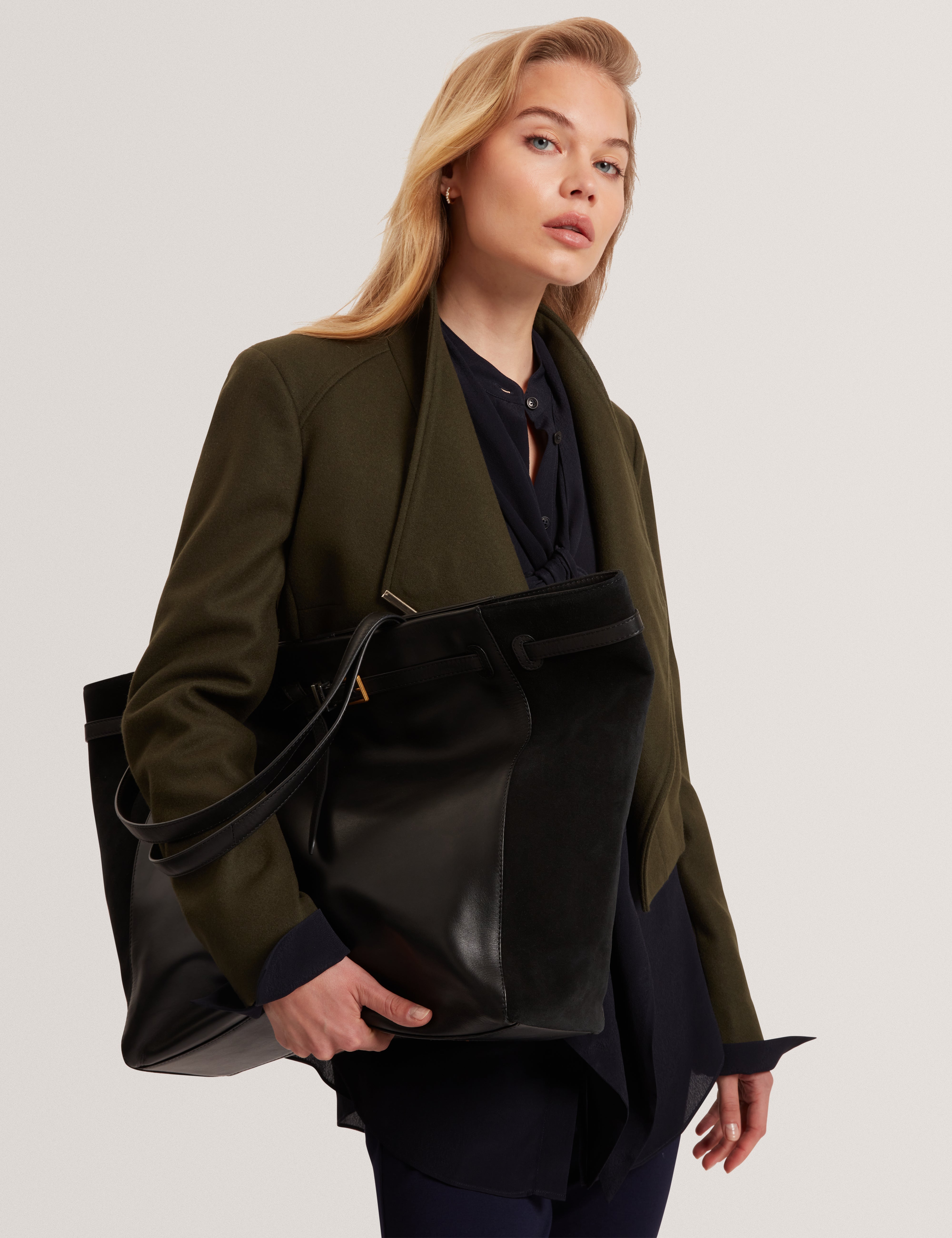 Tashnie Leather Belted Detail Tote Bag Black