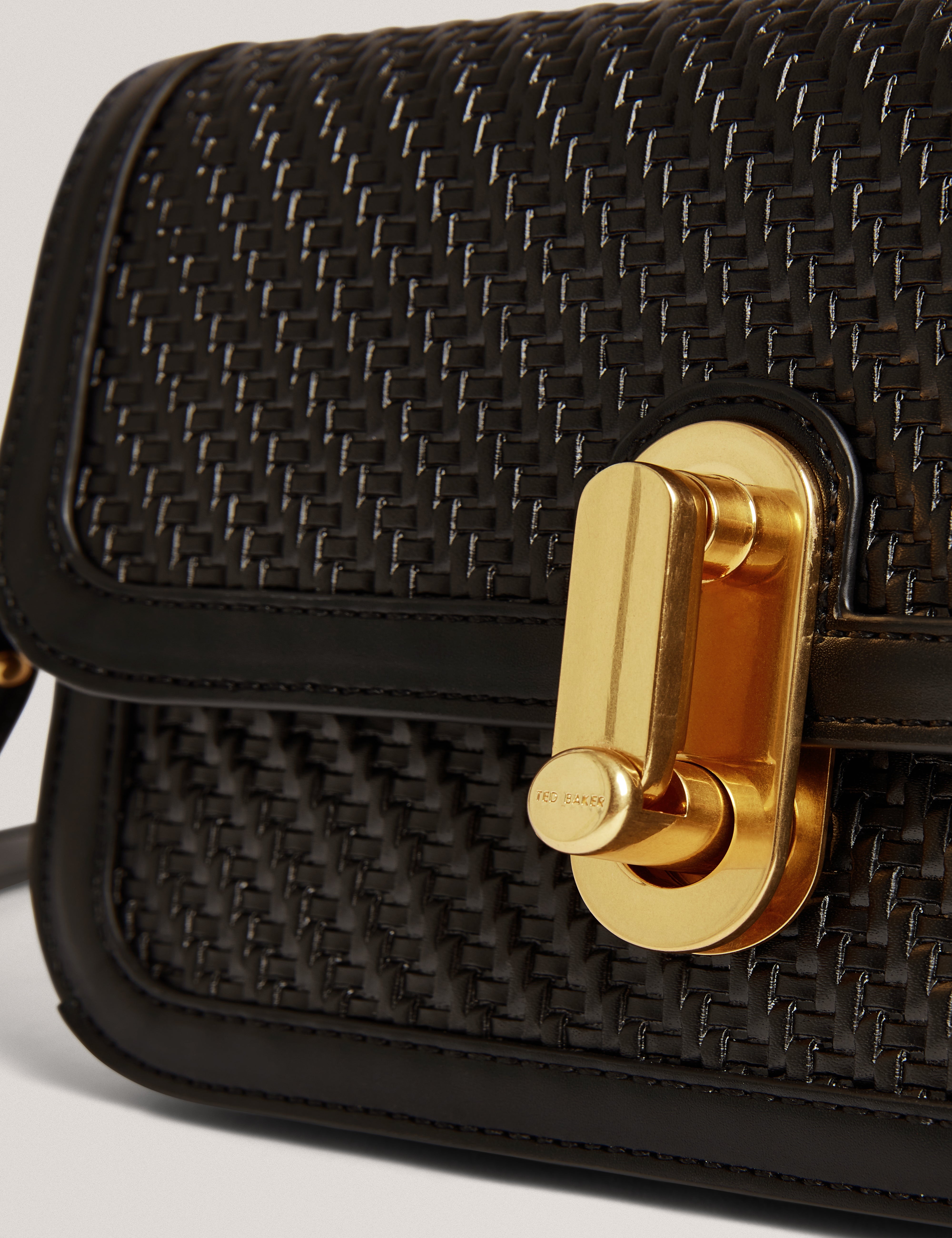 Walkerr Twist Lock Detail Woven Embossed Leather Black