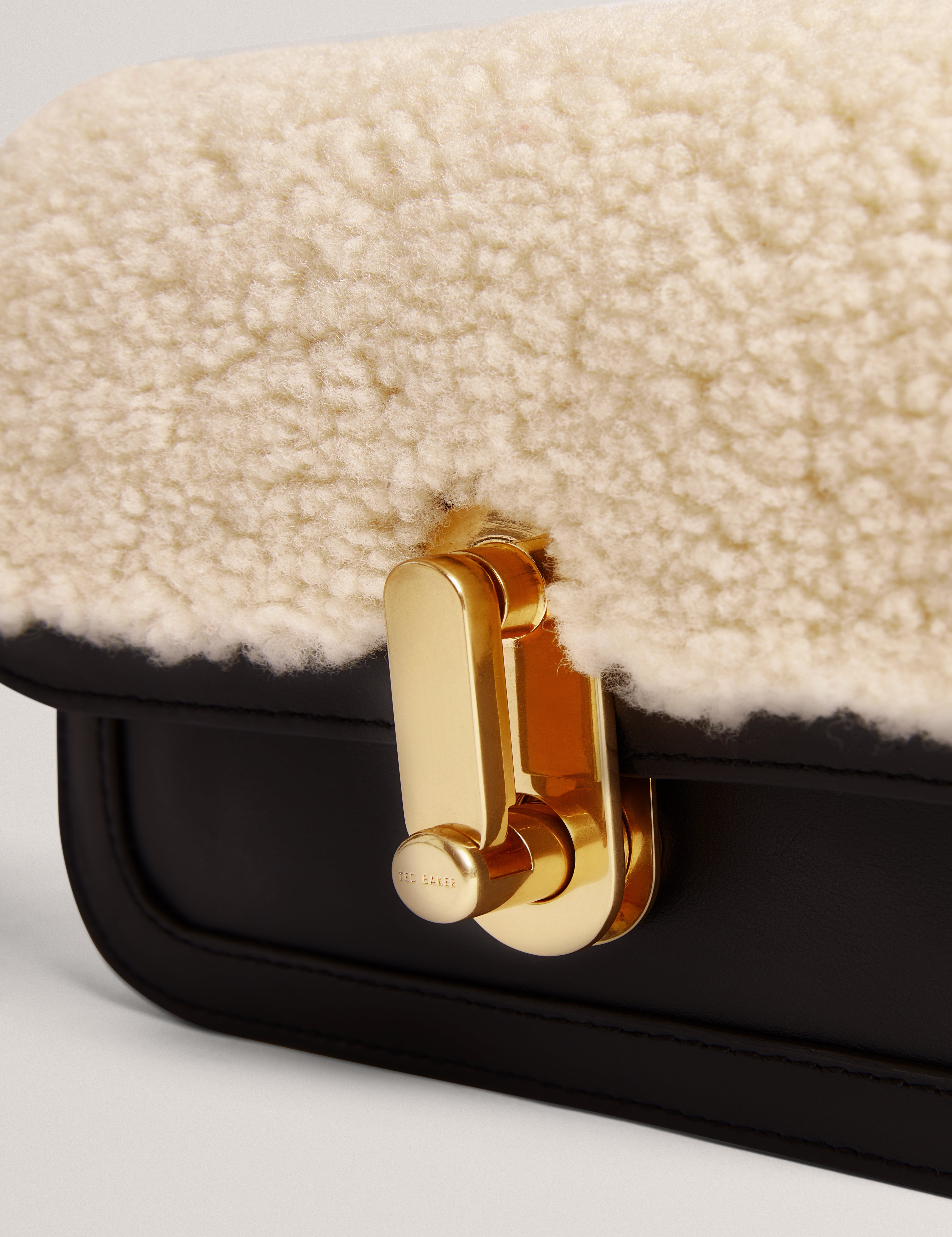 Sherlin Twist Lock Detail Shearling Shoulder Bag Black