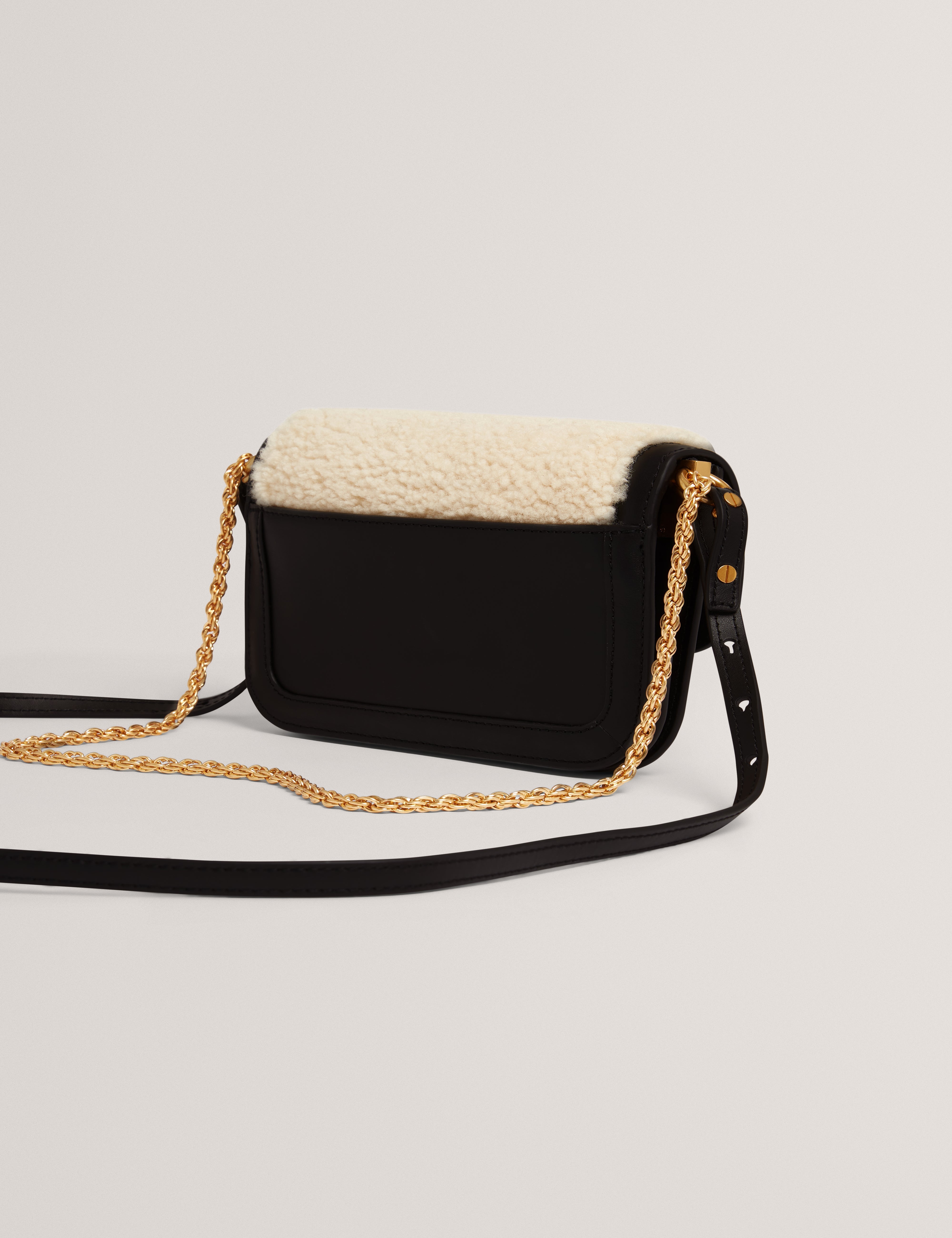 Sherlin Twist Lock Detail Shearling Shoulder Bag Black