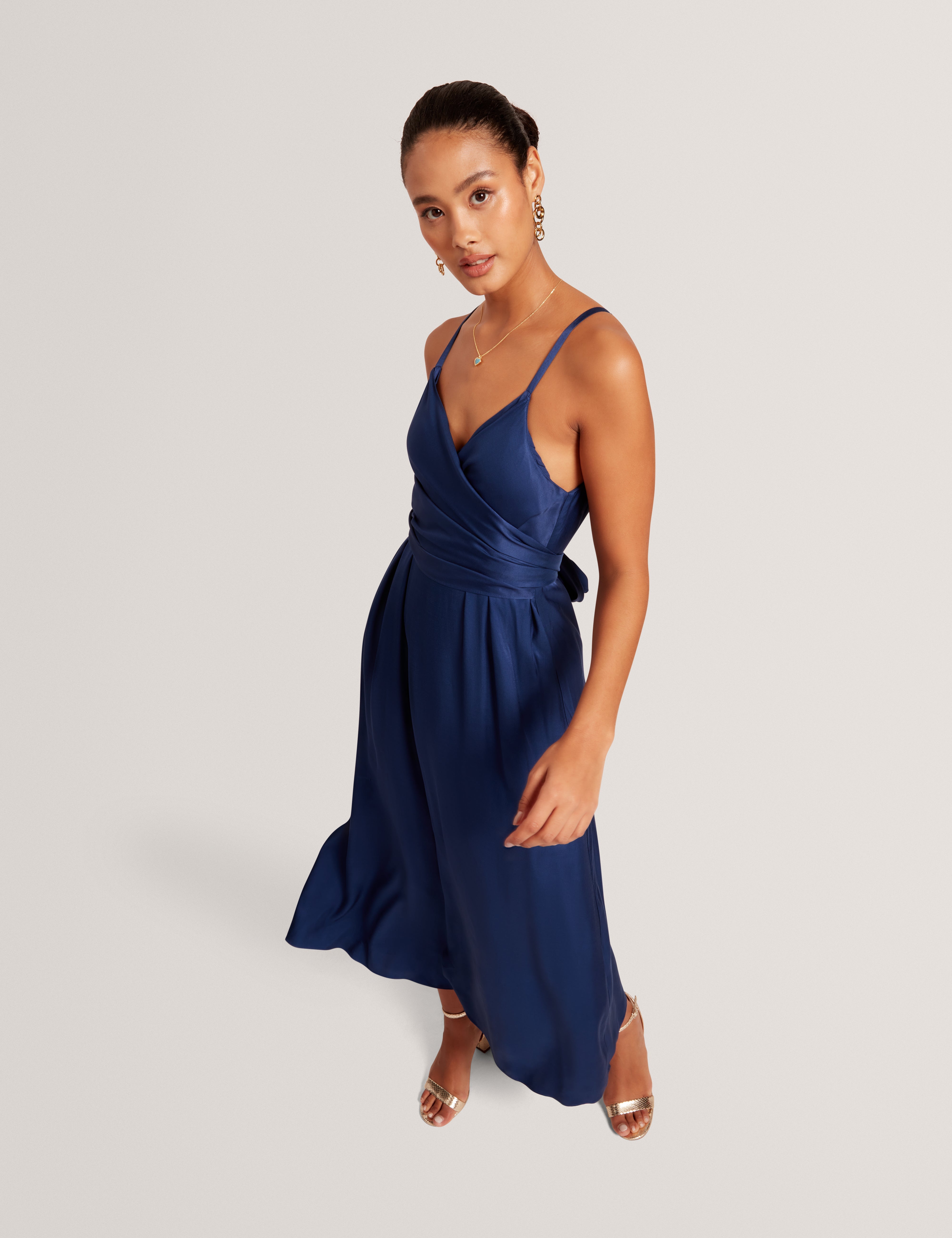 Beckki Tie Waist Slip Midi Dress Dk-Blue