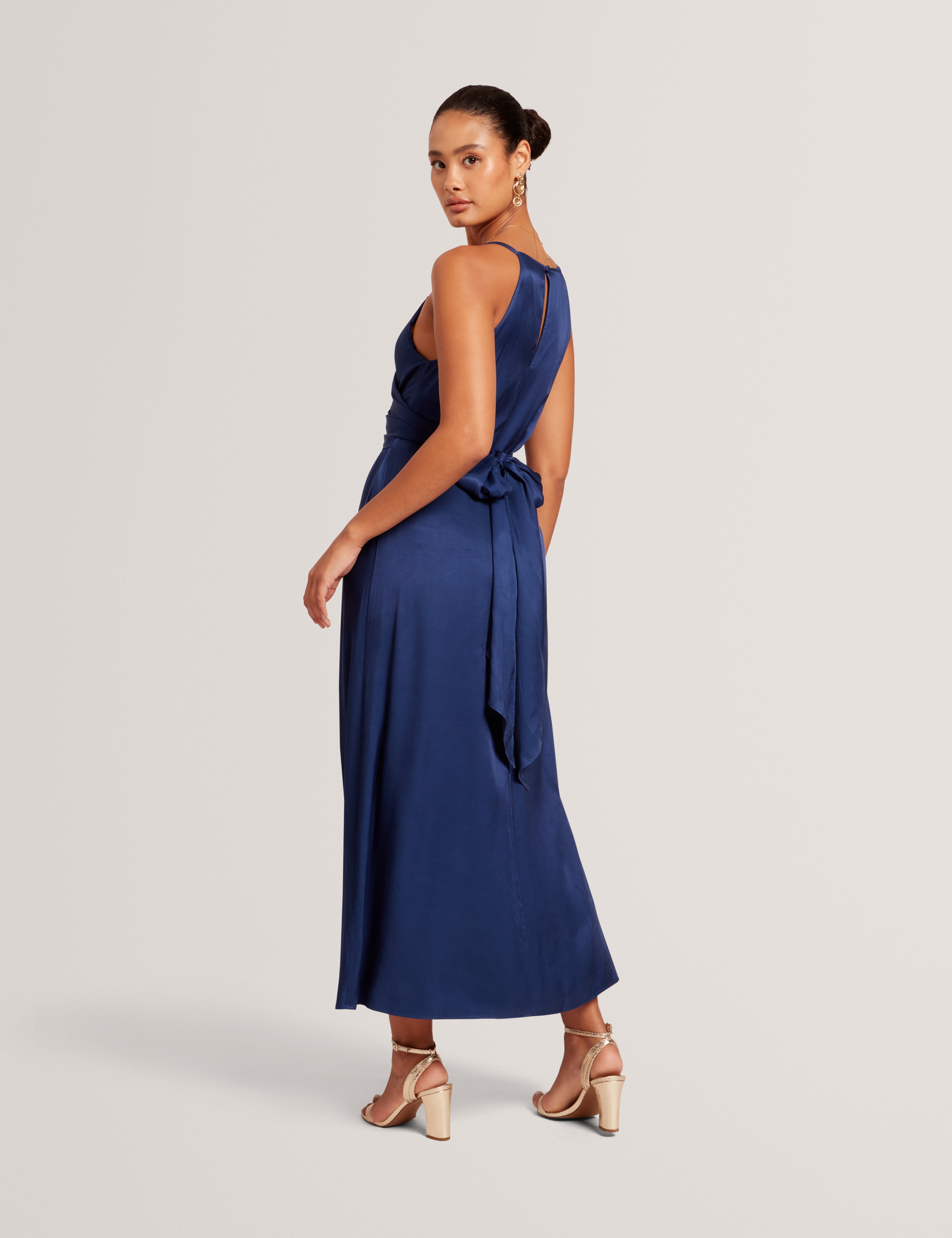 Beckki Tie Waist Slip Midi Dress Dk-Blue