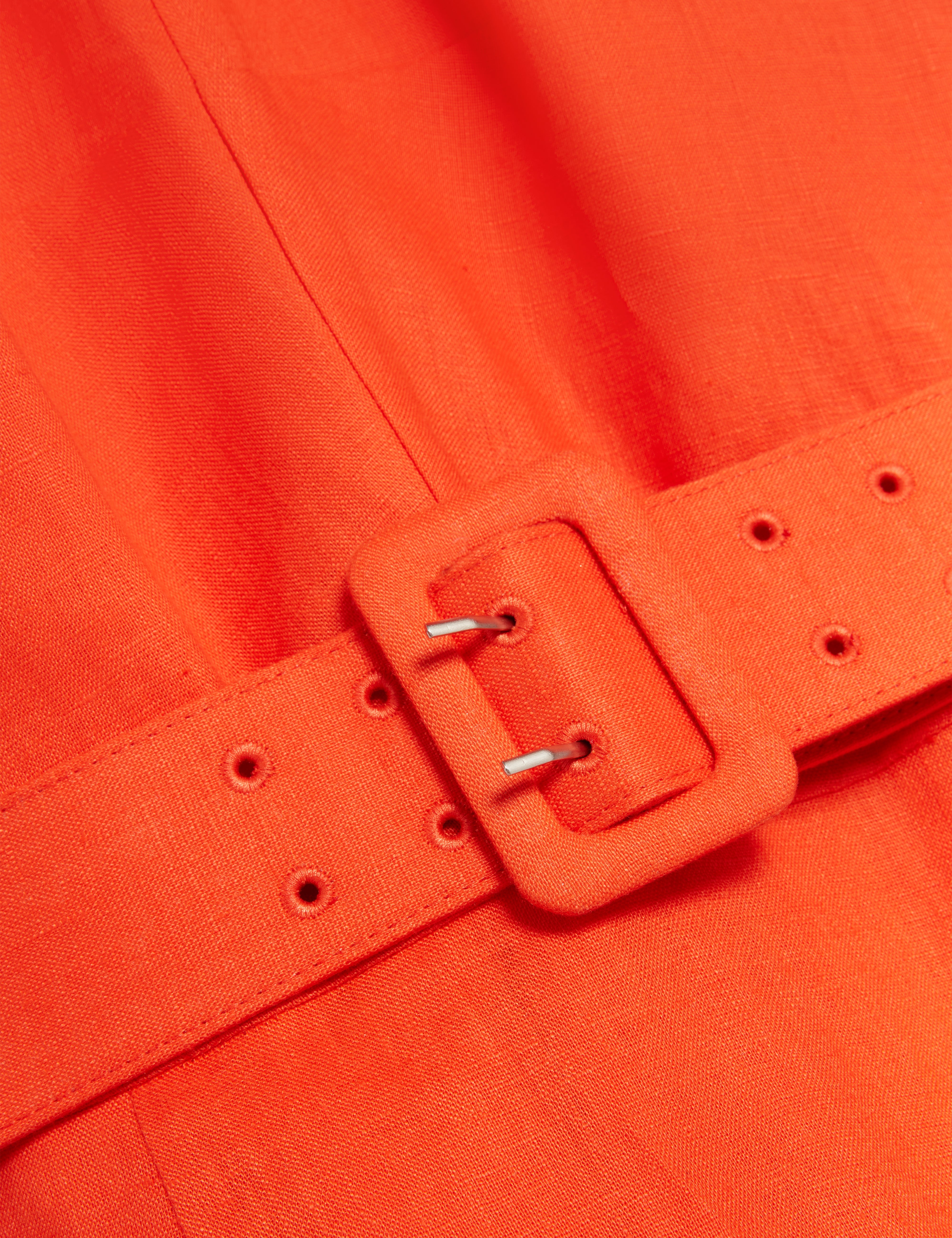 Rumbee Belted Puff Sleeve Midi Dress Orange