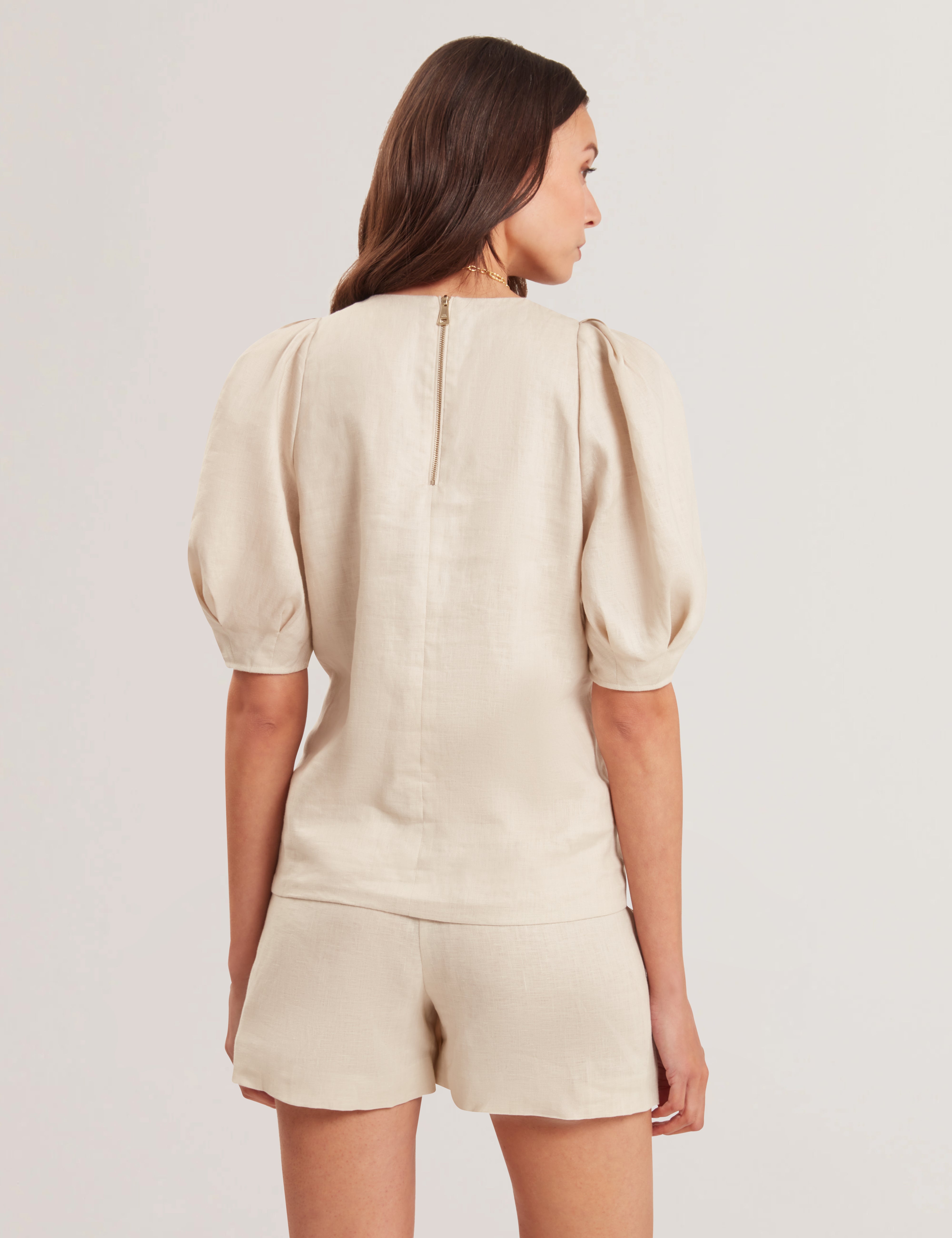 Limarie Linen Puff Sleeve Straight Top Natural