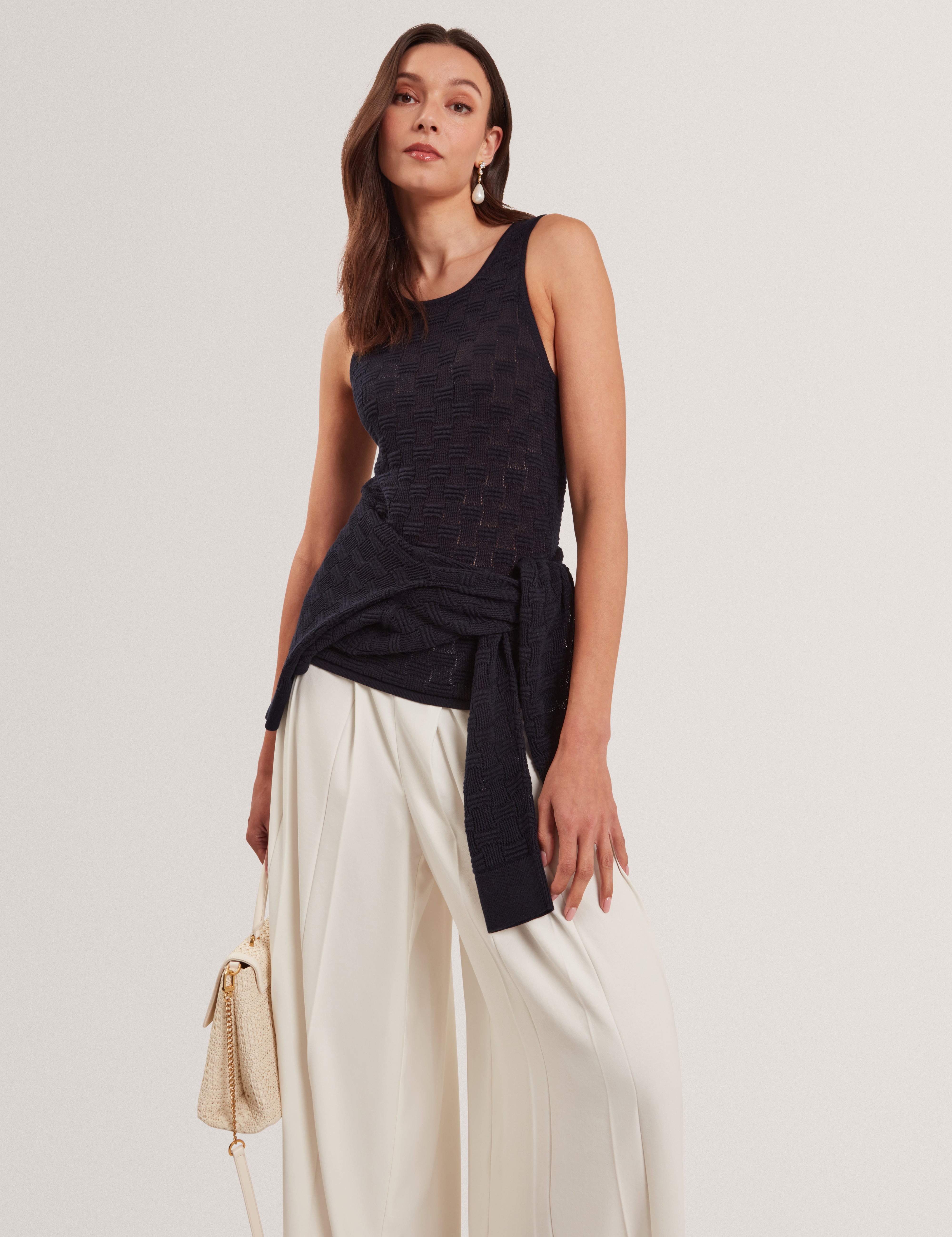 Yuna Touch Of Silk Knitted Sleeveless Top Navy