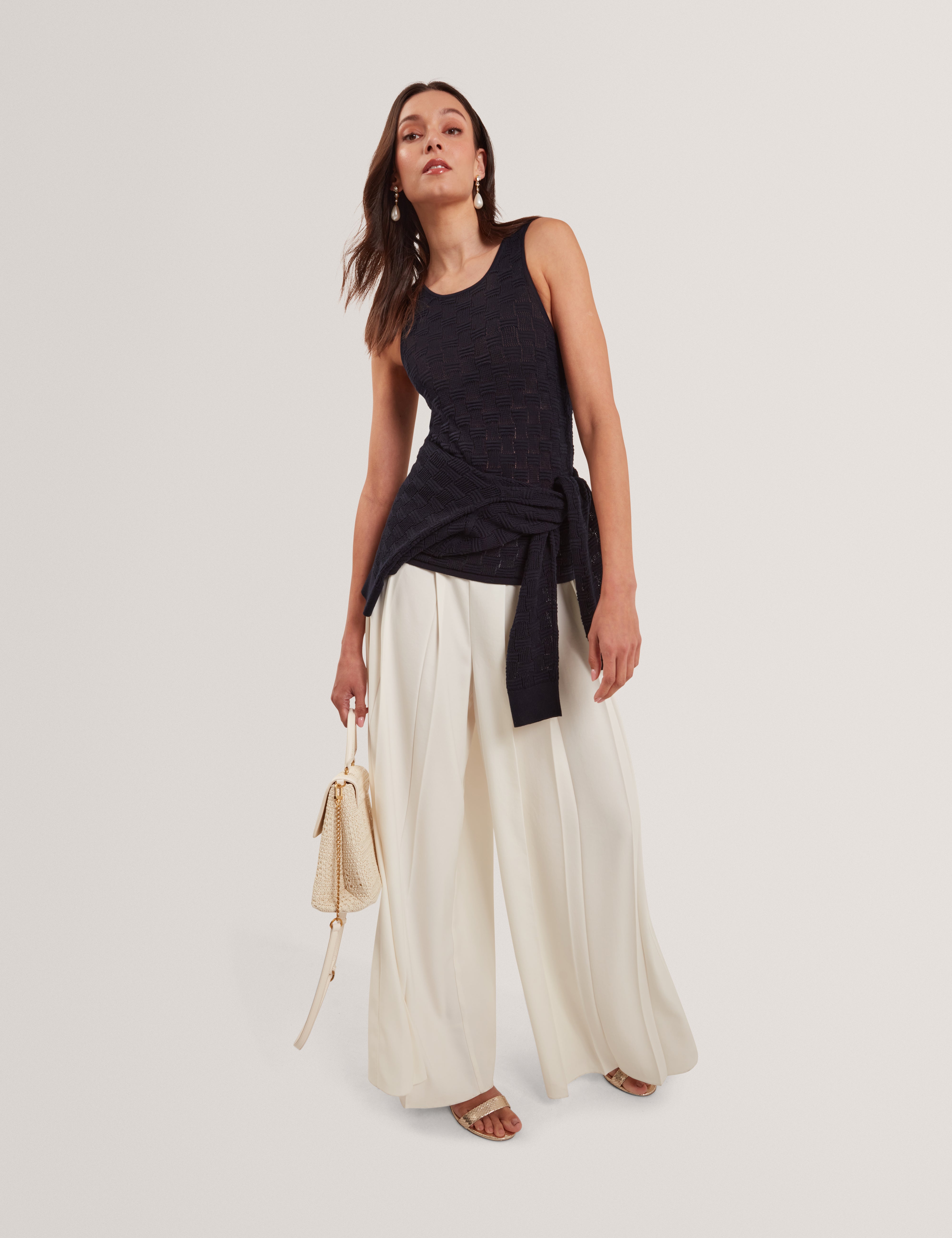 Yuna Touch Of Silk Knitted Sleeveless Top Navy