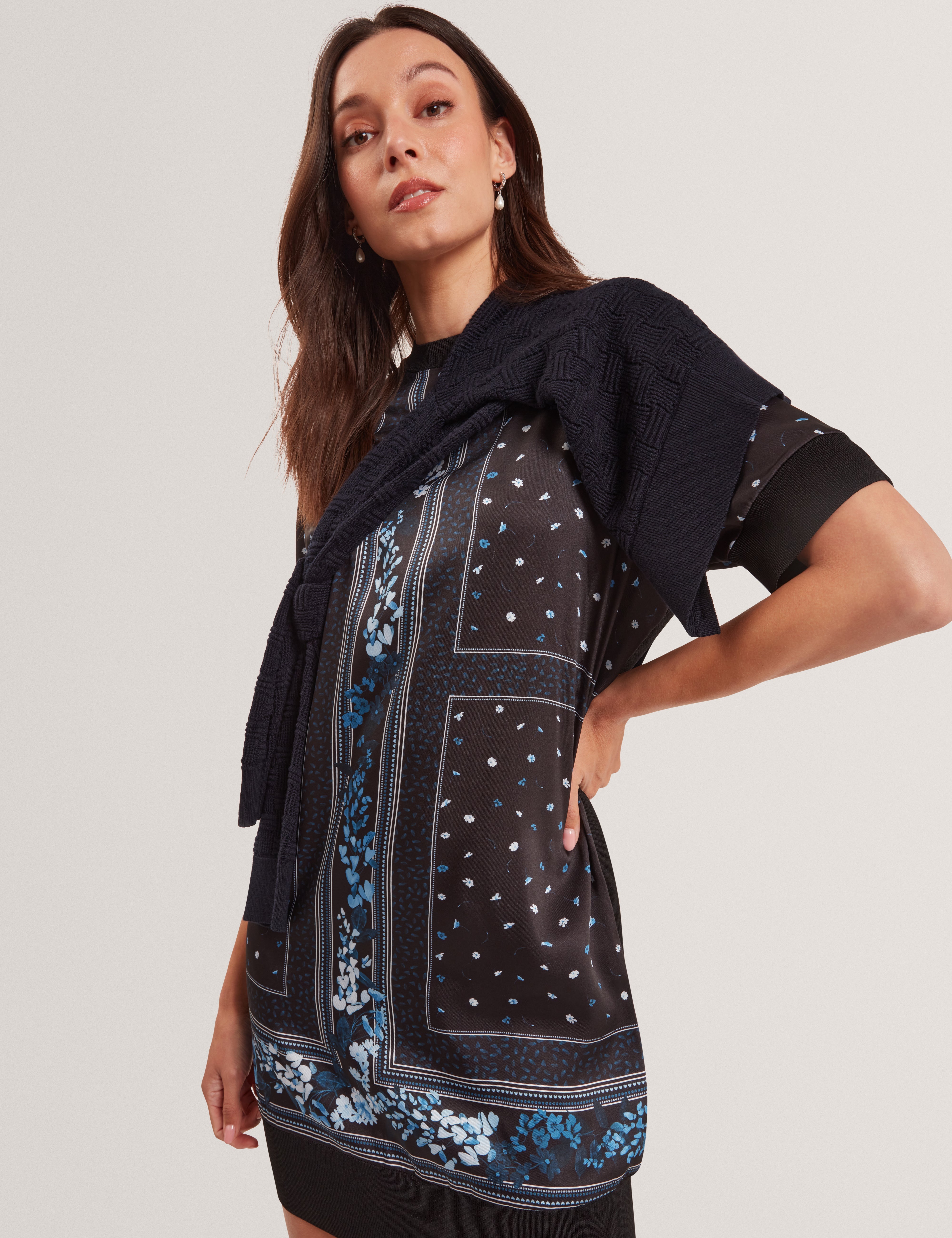 Azzala Printed Woven Front Boxy Dress Black