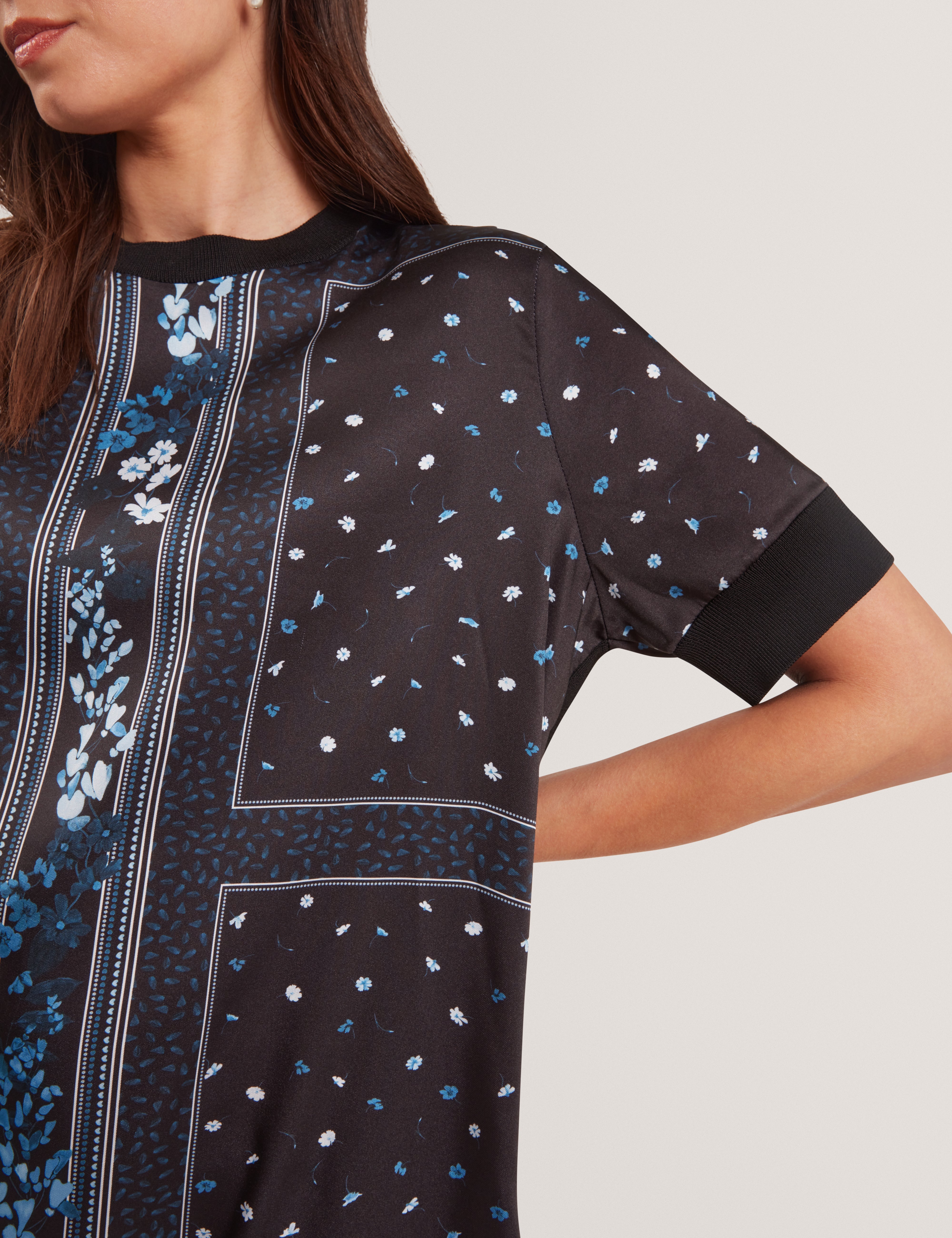 Azzala Printed Woven Front Boxy Dress Black