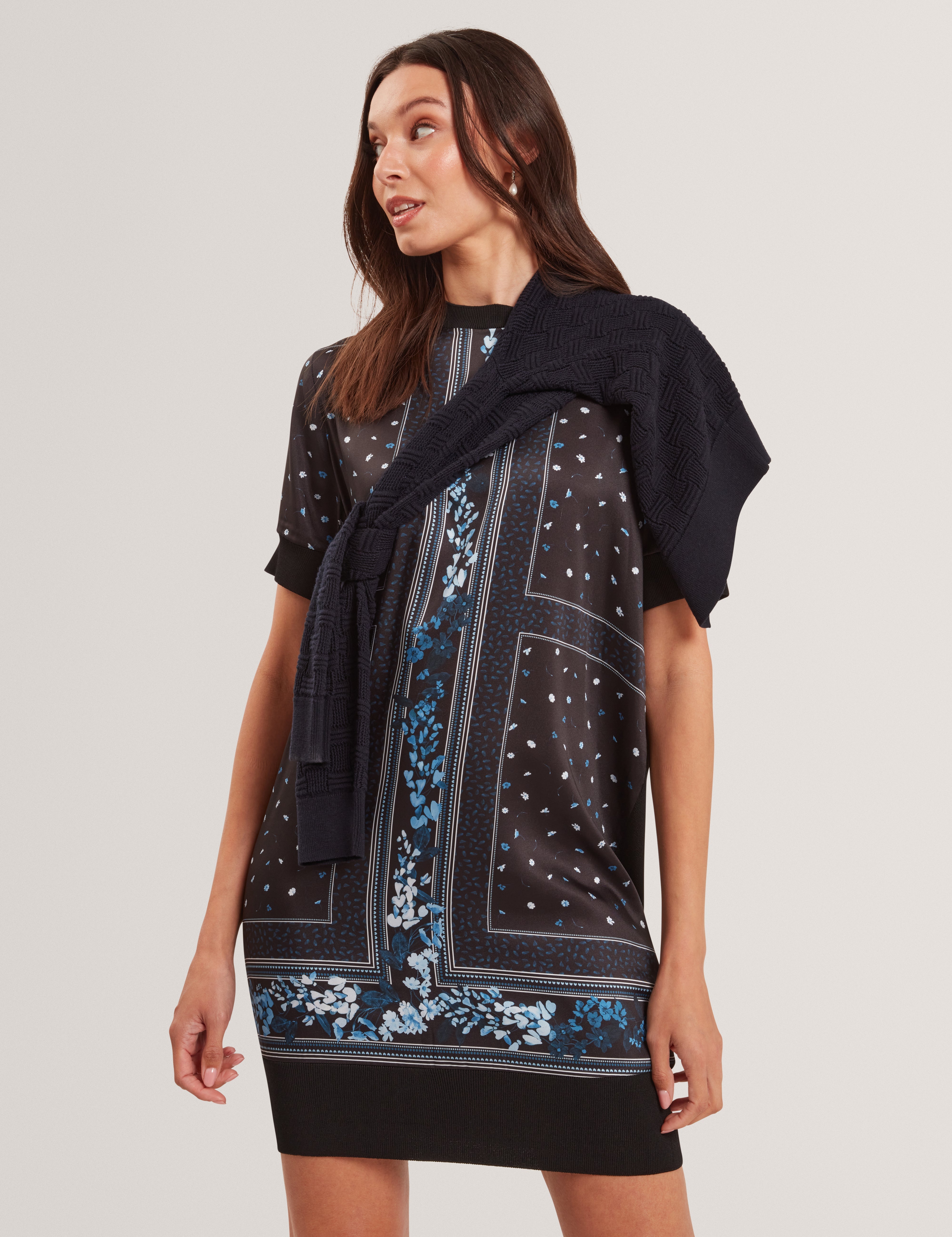 Azzala Printed Woven Front Boxy Dress Black