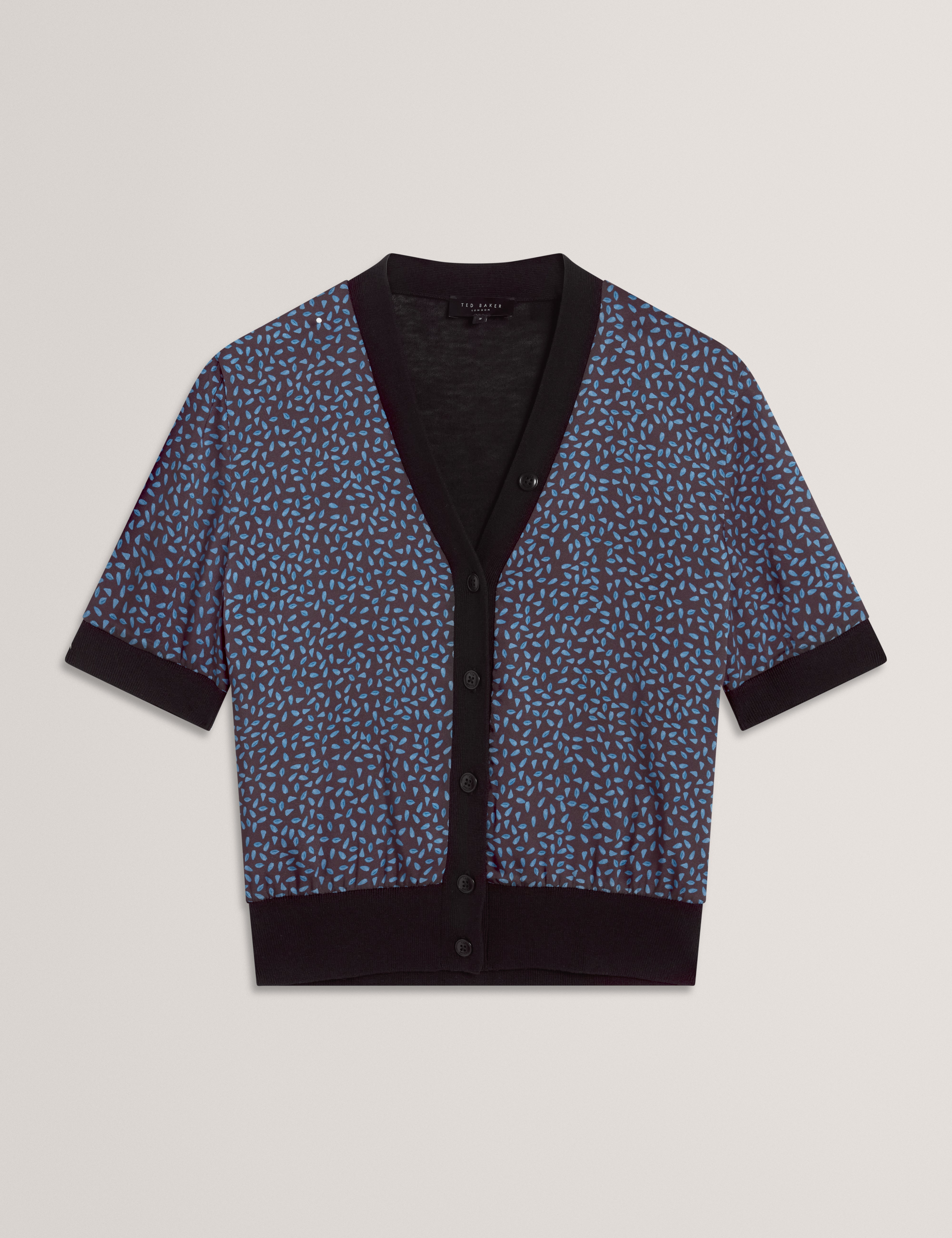 Briala Printed Front Short Sleeve Crop Cardigan Black