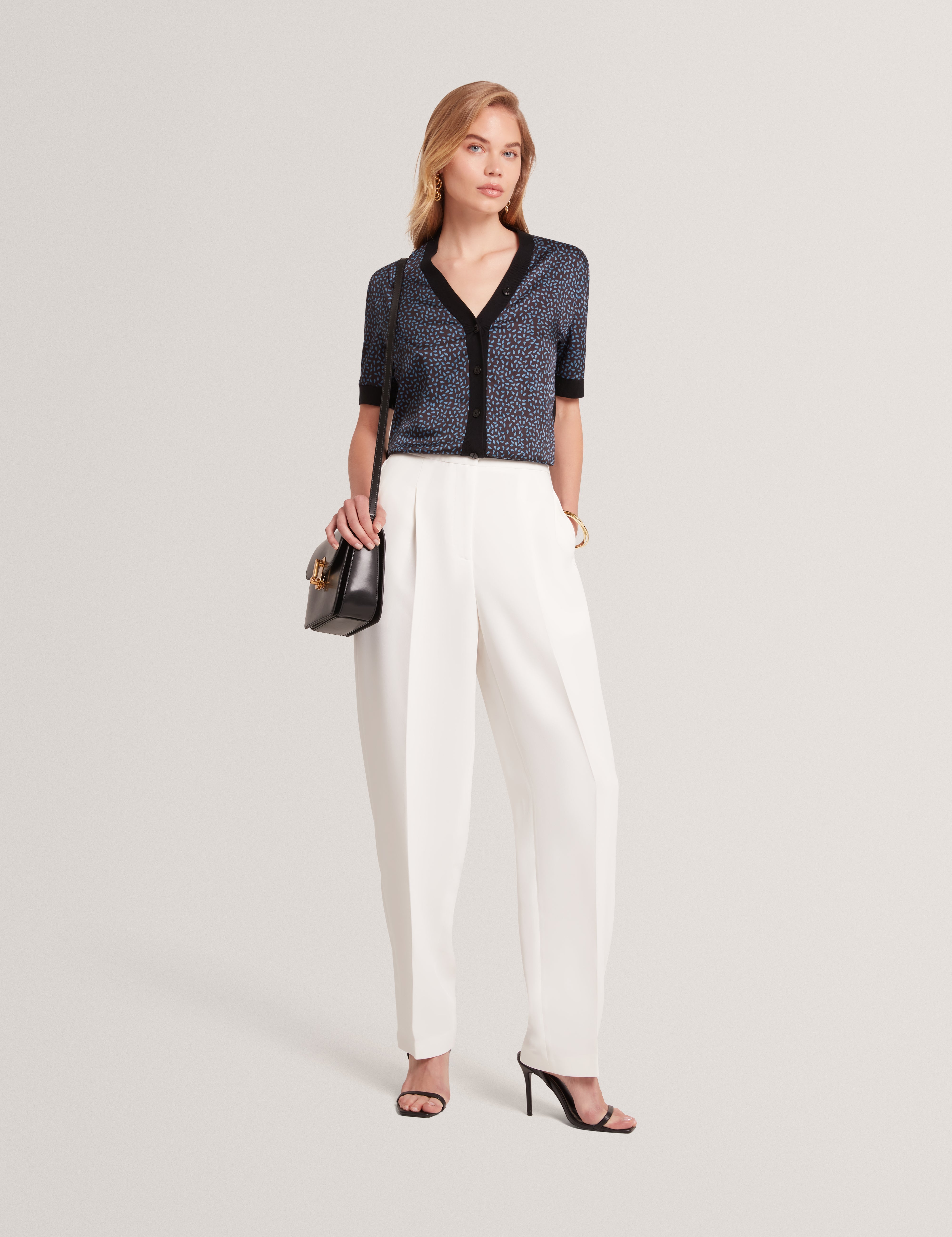 Briala Printed Front Short Sleeve Crop Cardigan Black