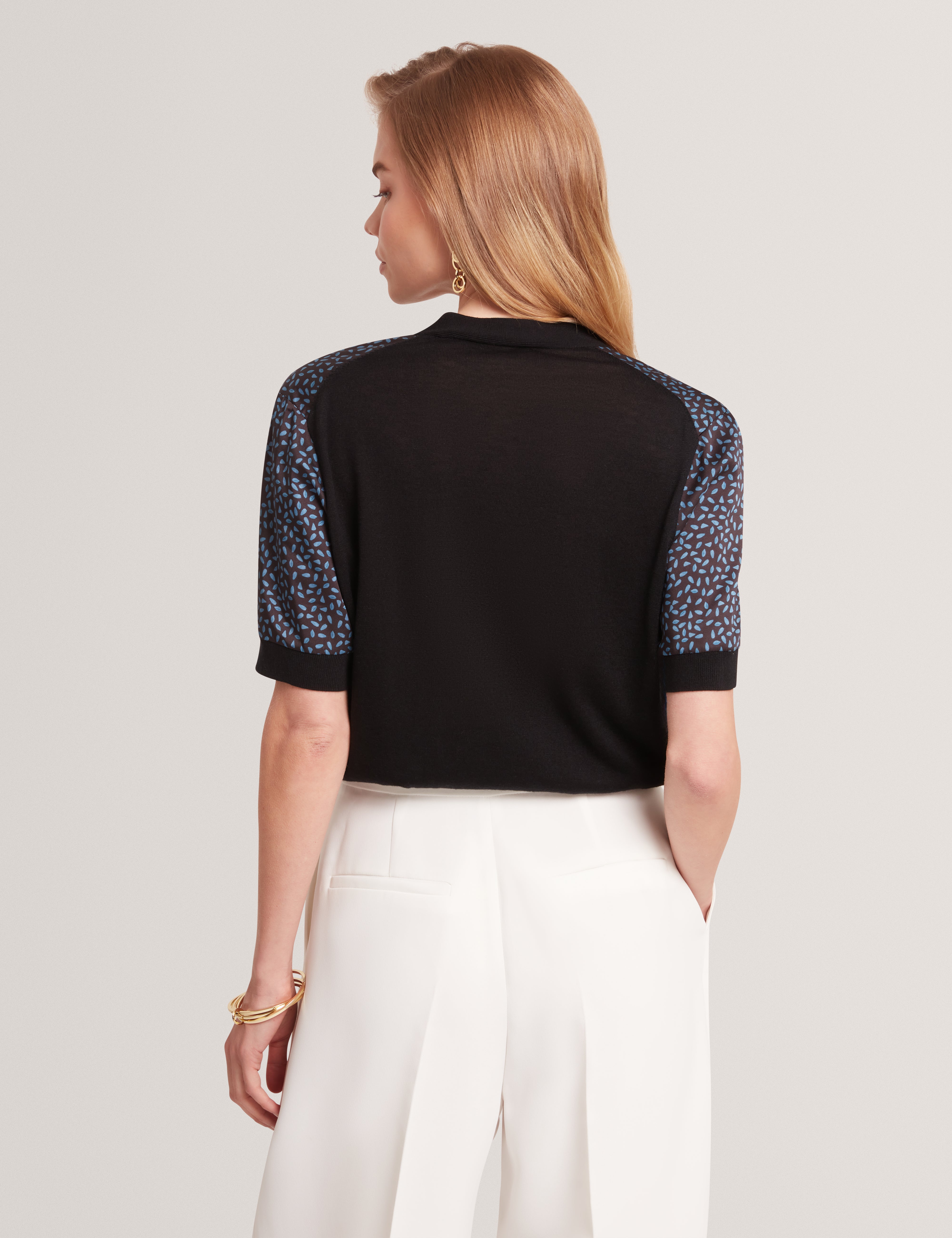 Briala Printed Front Short Sleeve Crop Cardigan Black