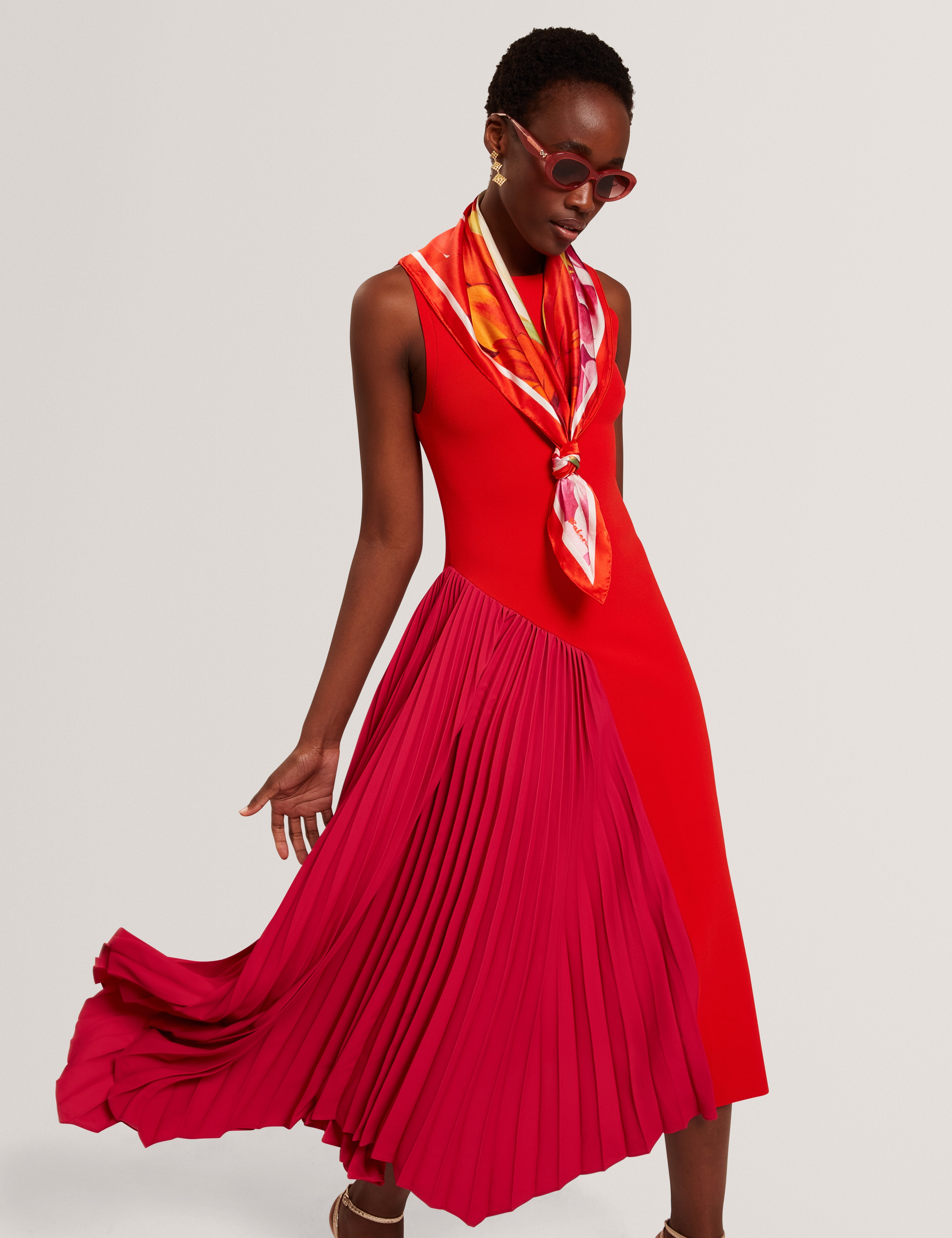 Zeera Sleeveless Knit Dress With Contrast Red