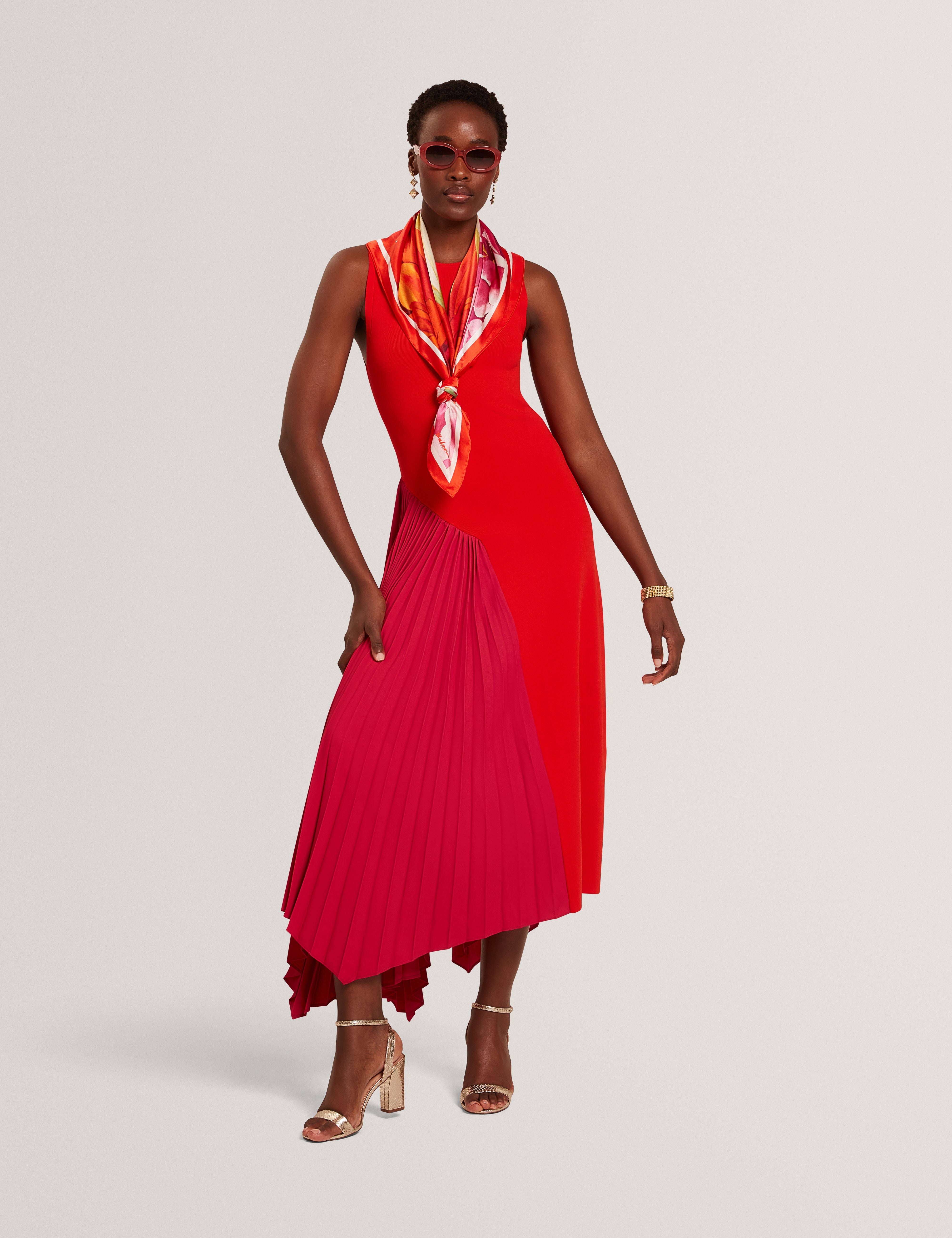 Zeera Sleeveless Knit Dress With Contrast Red