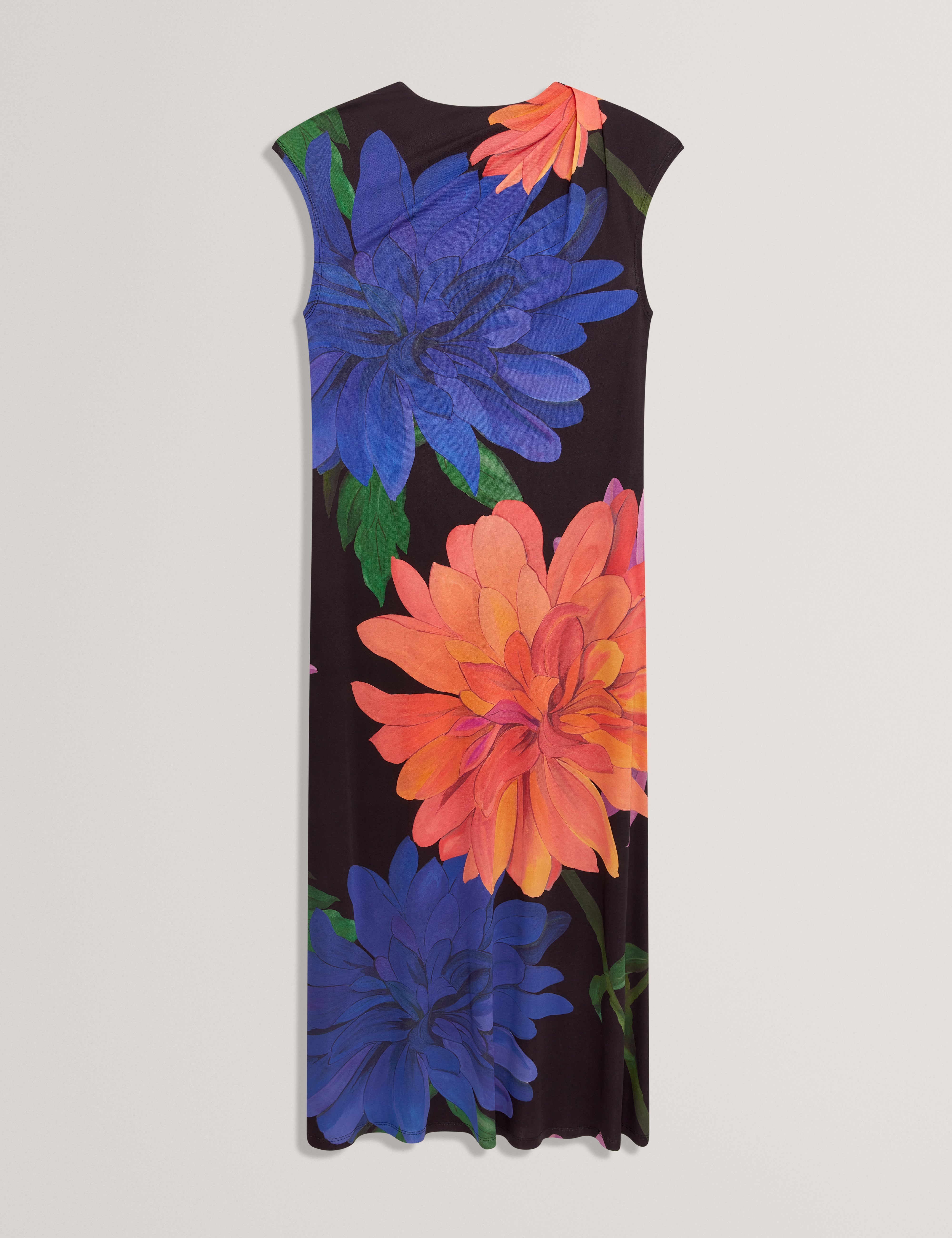 Ginla Printed Midi Dress With Draped Neck Detail Black