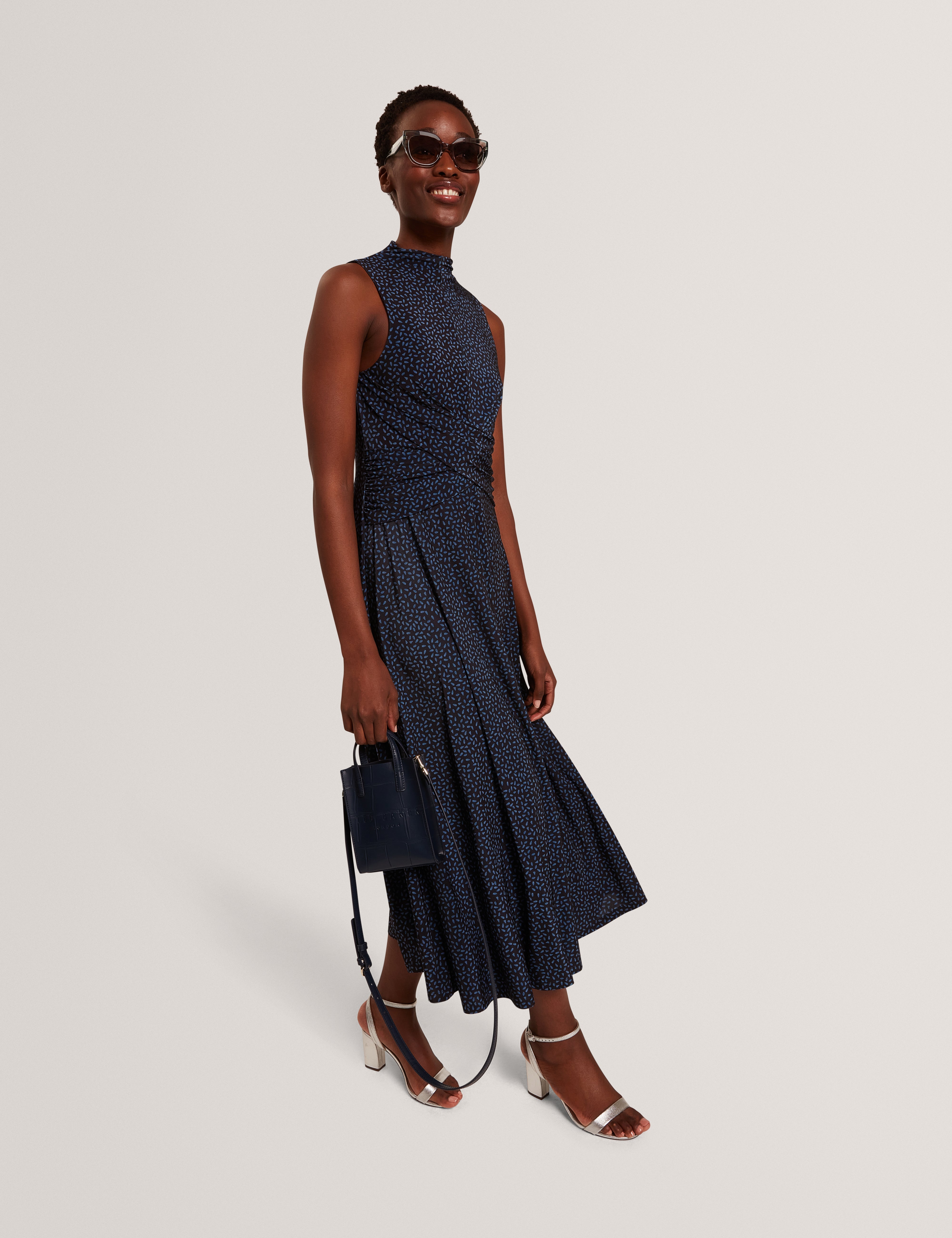 Inisha Printed Sleeveless Midi Dress Black