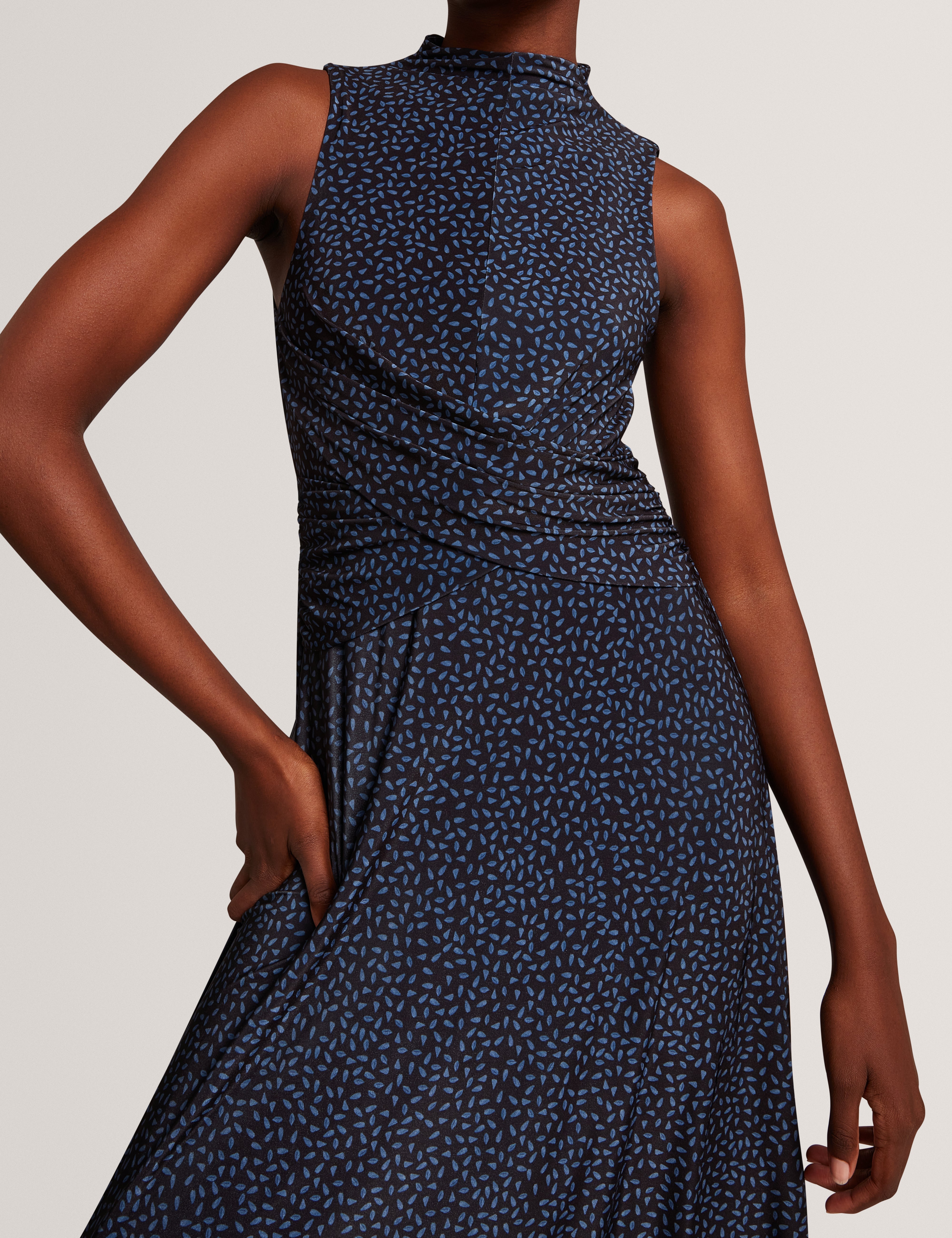 Inisha Printed Sleeveless Midi Dress Black